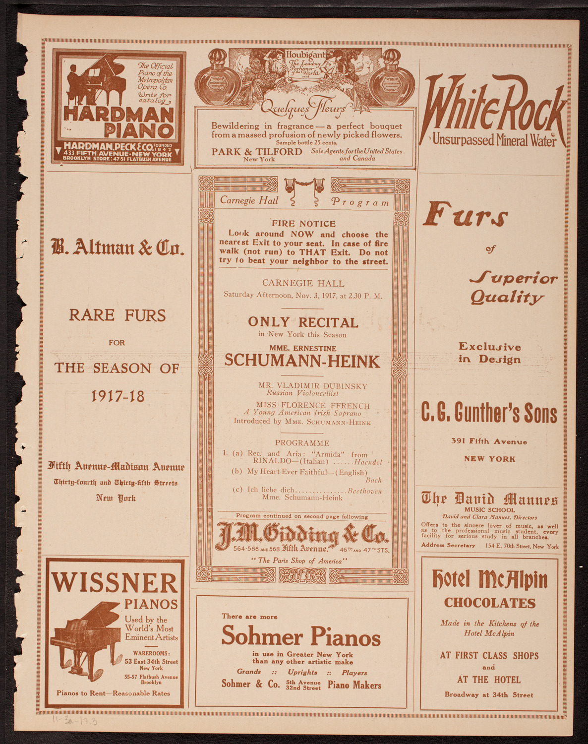Ernestine Schumann-Heink, Mezzo-Soprano, November 3, 1917, program page 5
