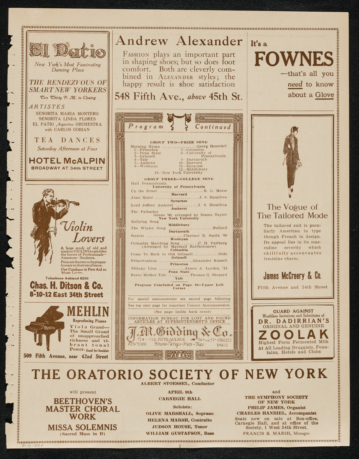 Intercollegiate Glee Club Contest, March 1, 1924, program page 7