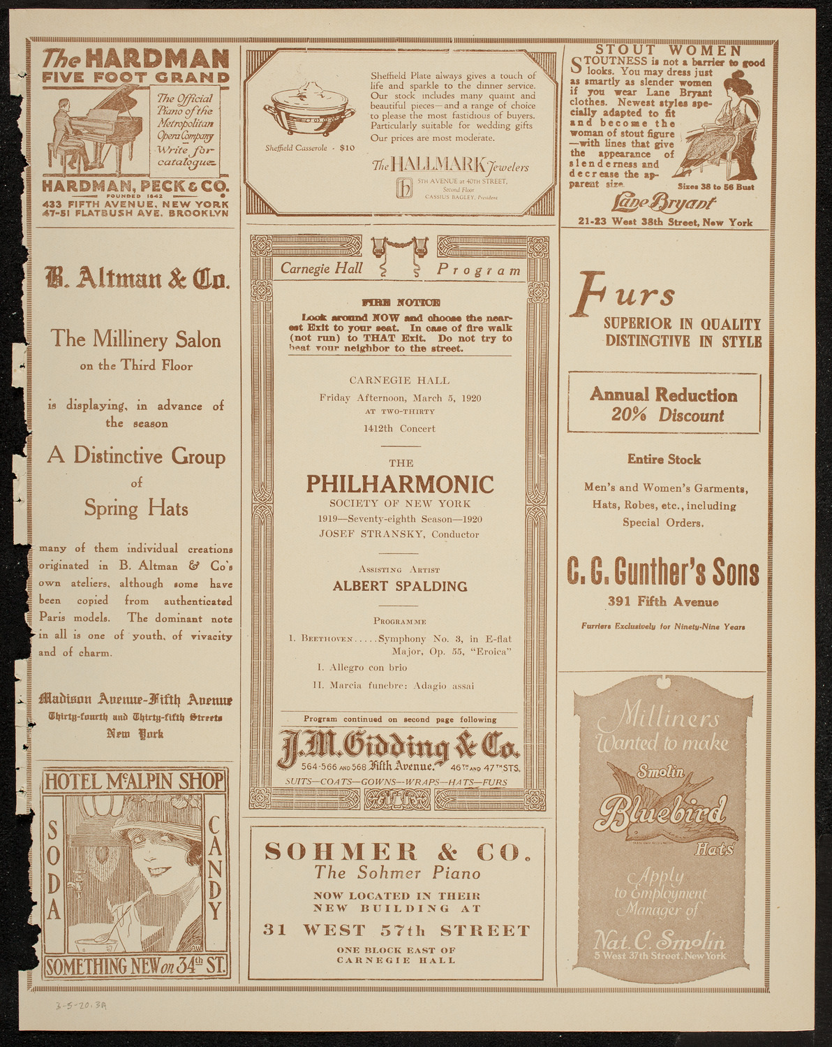 New York Philharmonic, March 5, 1920, program page 5