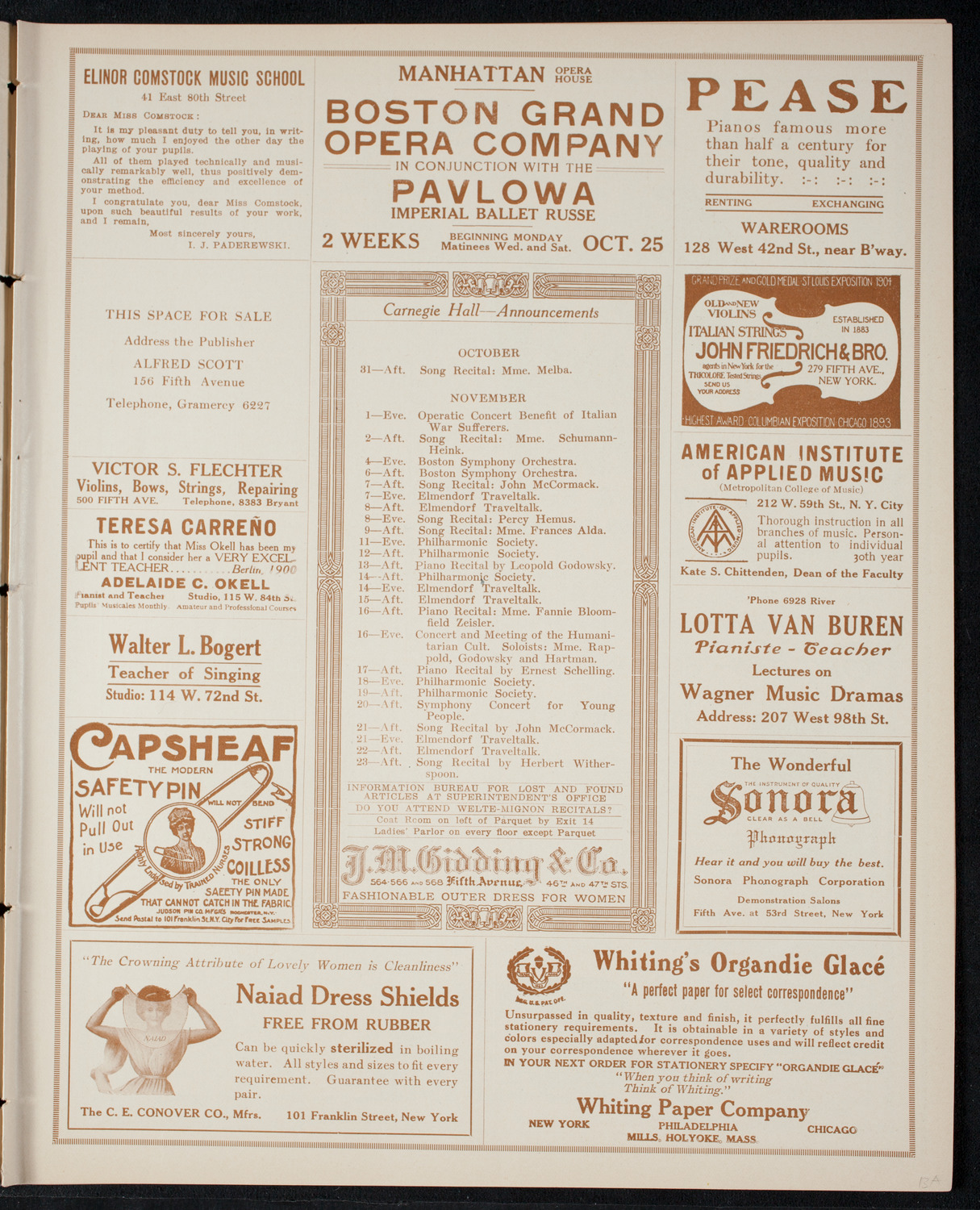 Mischa Elman, Violin, October 30, 1915, program page 3
