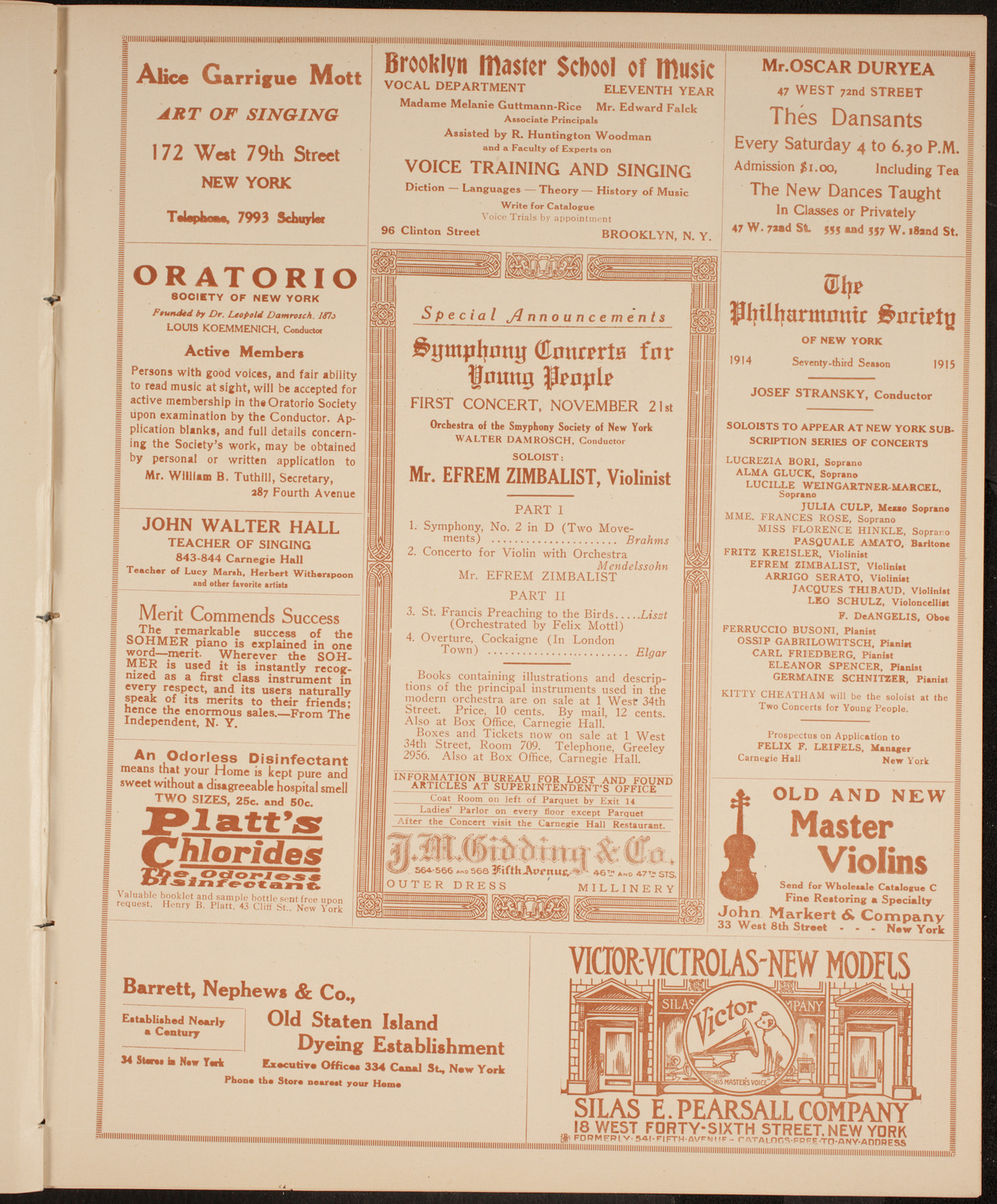 New York Philharmonic, November 15, 1914, program page 9