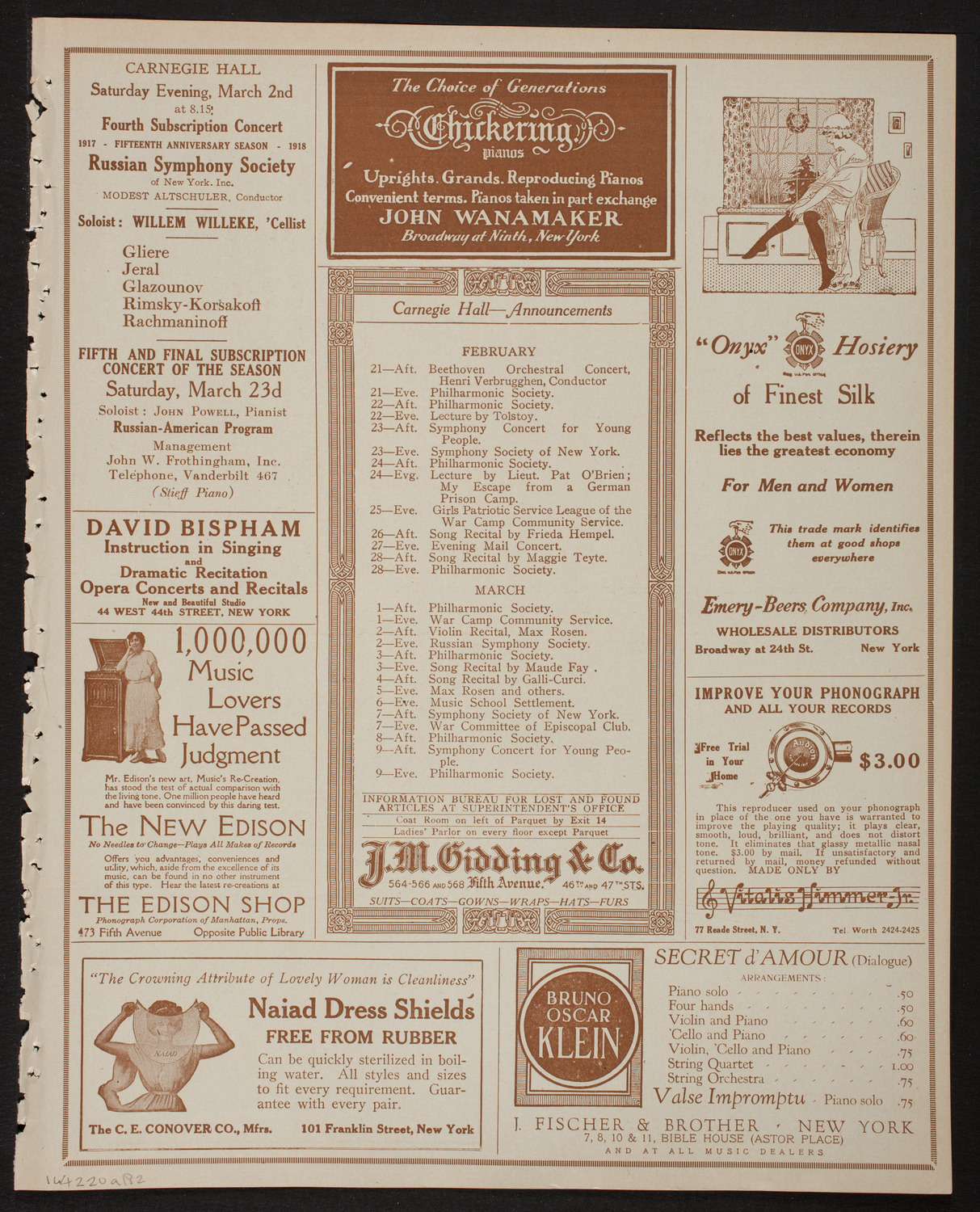 New York Symphony Orchestra, February 20, 1918, program page 3