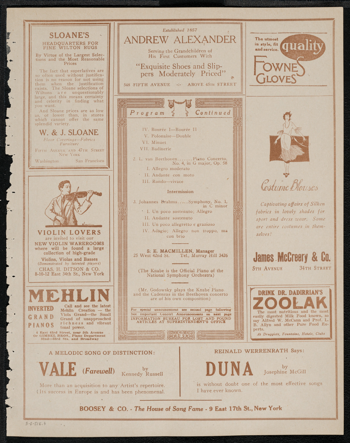 National Symphony Orchestra, March 2, 1921, program page 7