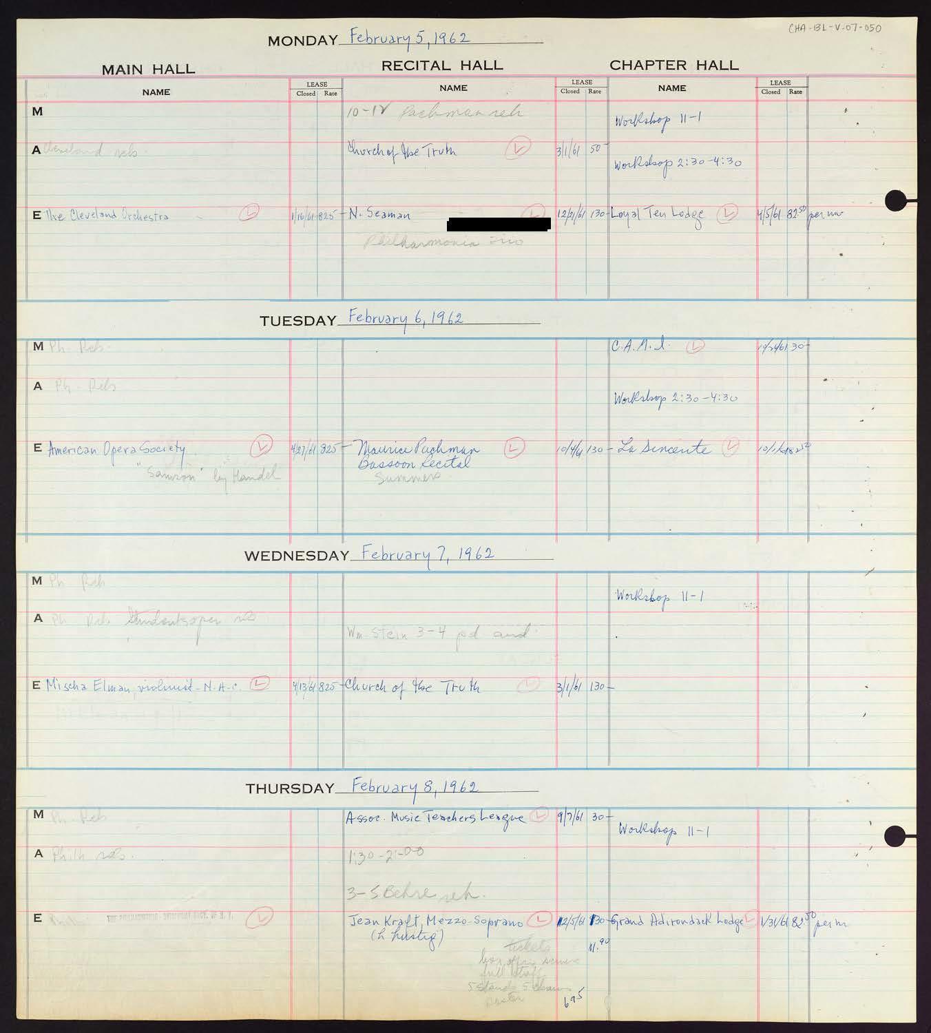 Carnegie Hall Booking Ledger, volume 7, page 50