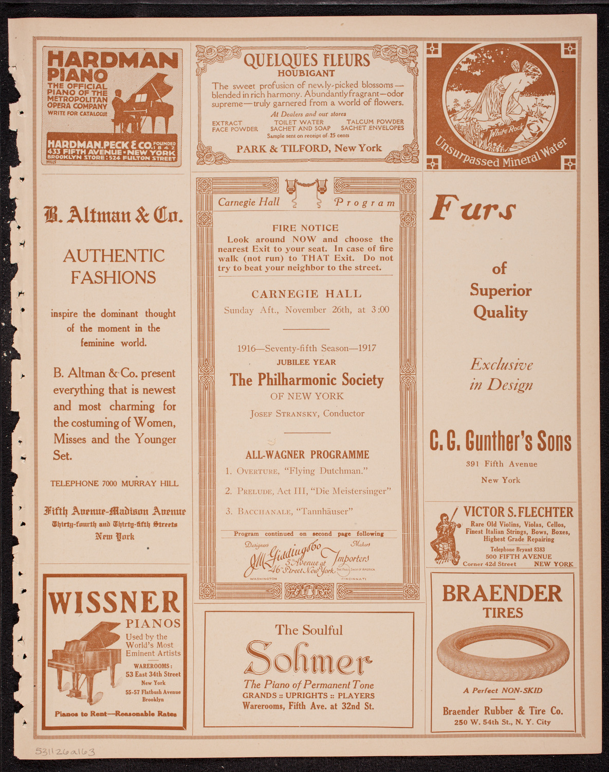 New York Philharmonic, November 26, 1916, program page 5