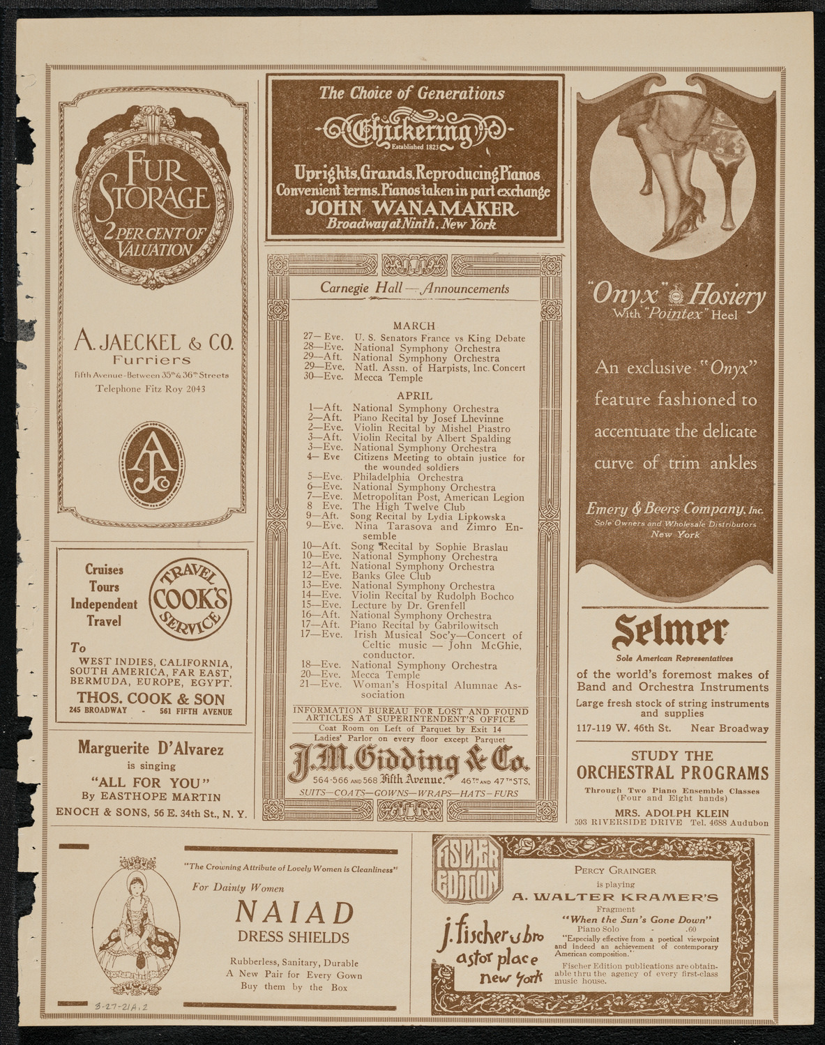 New York Philharmonic, March 27, 1921, program page 3