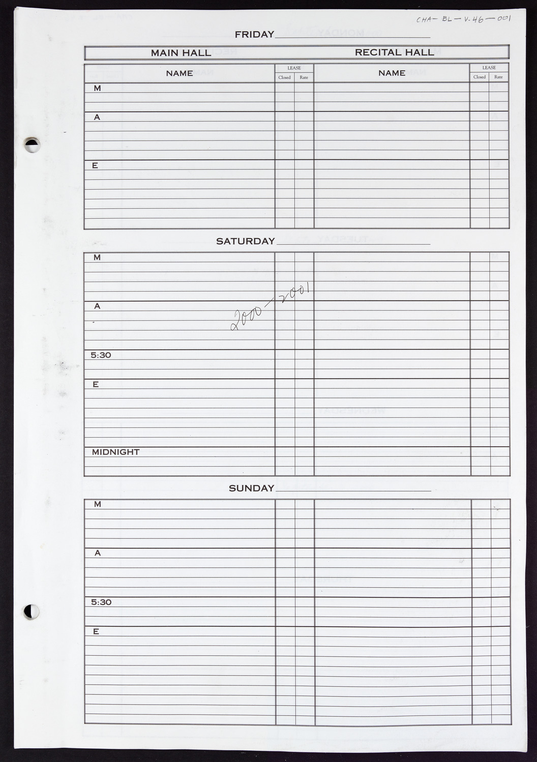 Carnegie Hall Booking Ledger, volume 46, page 1