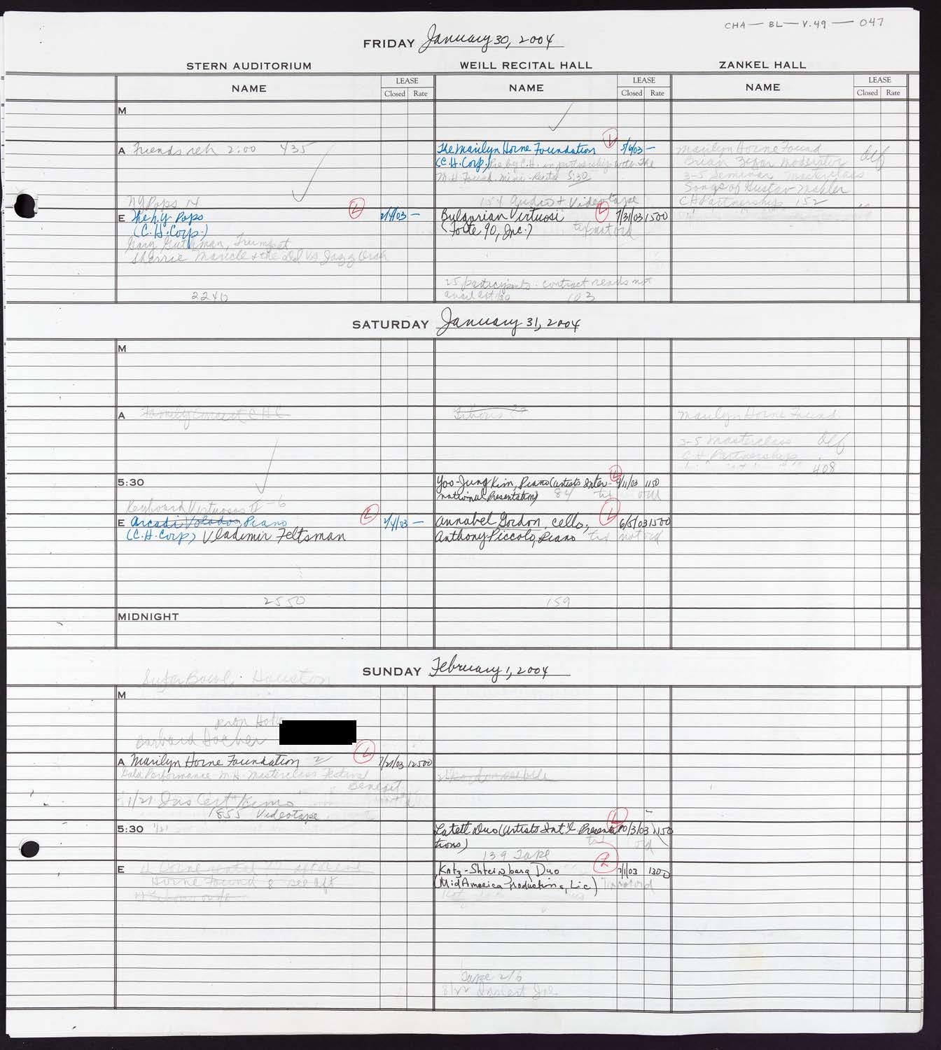 Carnegie Hall Booking Ledger, volume 49, page 47