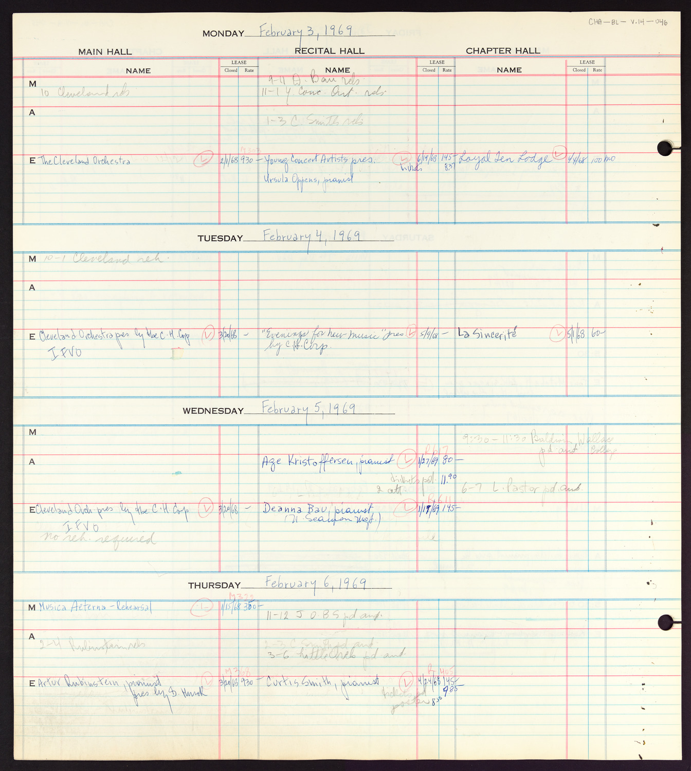 Carnegie Hall Booking Ledger, volume 14, page 46