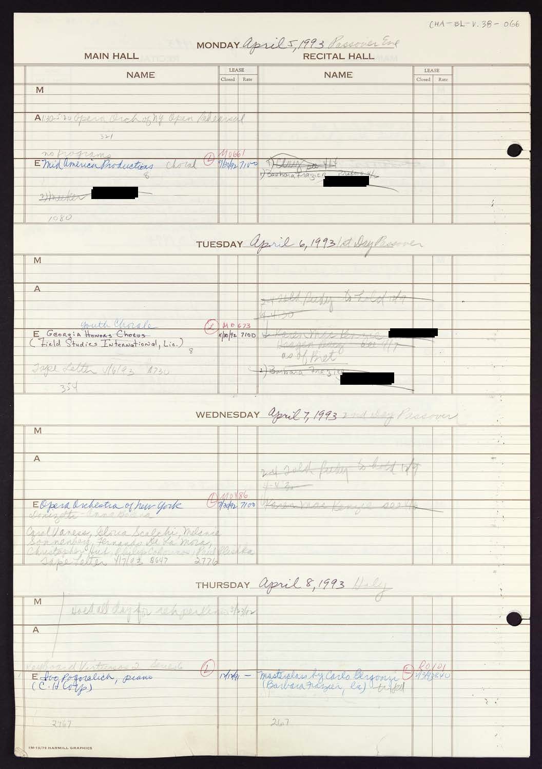 Carnegie Hall Booking Ledger, volume 38, page 66