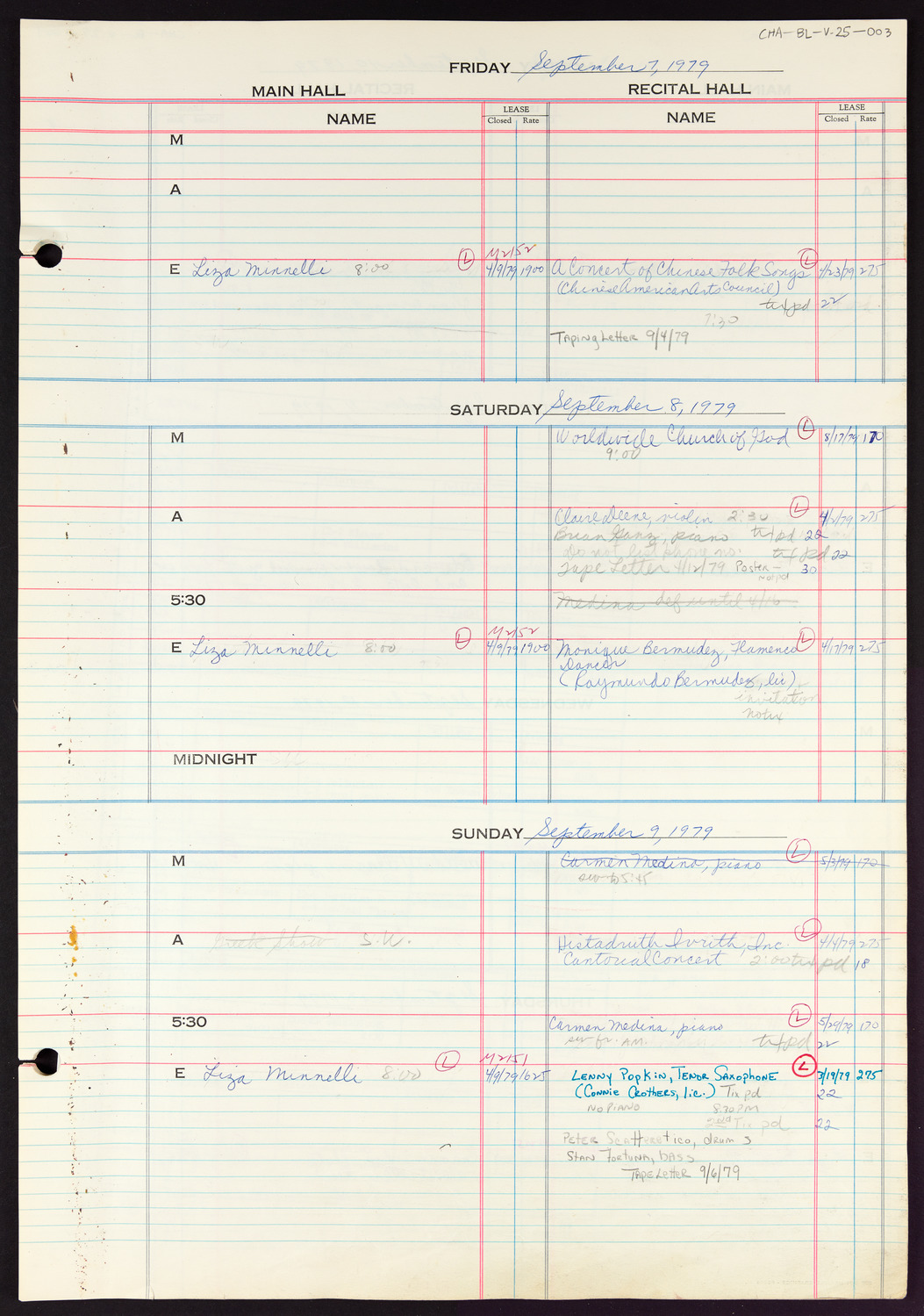 Carnegie Hall Booking Ledger, volume 25, page 3