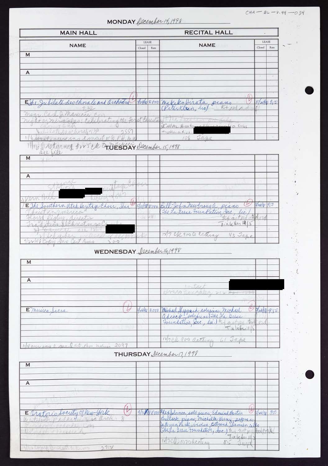 Carnegie Hall Booking Ledger, volume 44, page 34