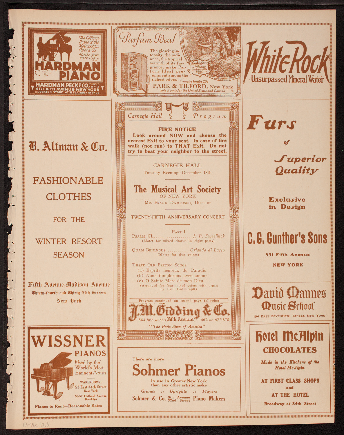 Musical Art Society of New York, December 18, 1917, program page 5