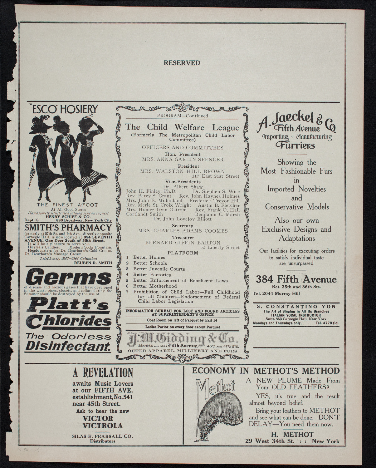 The Civic Forum, October 20, 1911, program page 9