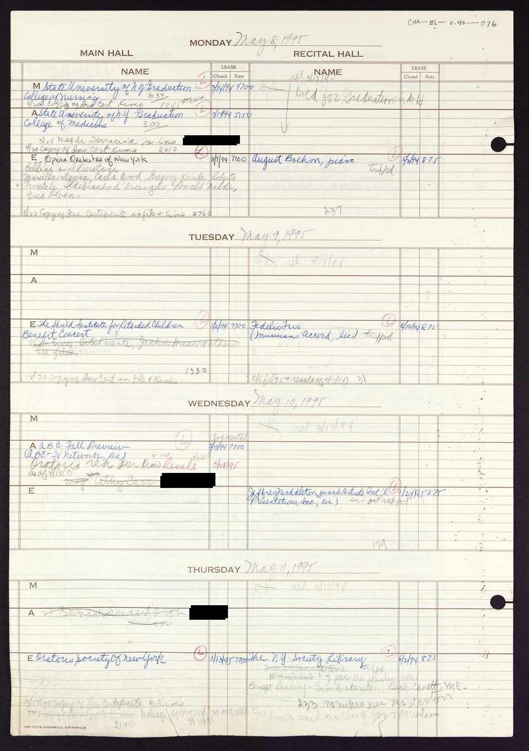 Carnegie Hall Booking Ledger, volume 40, page 76