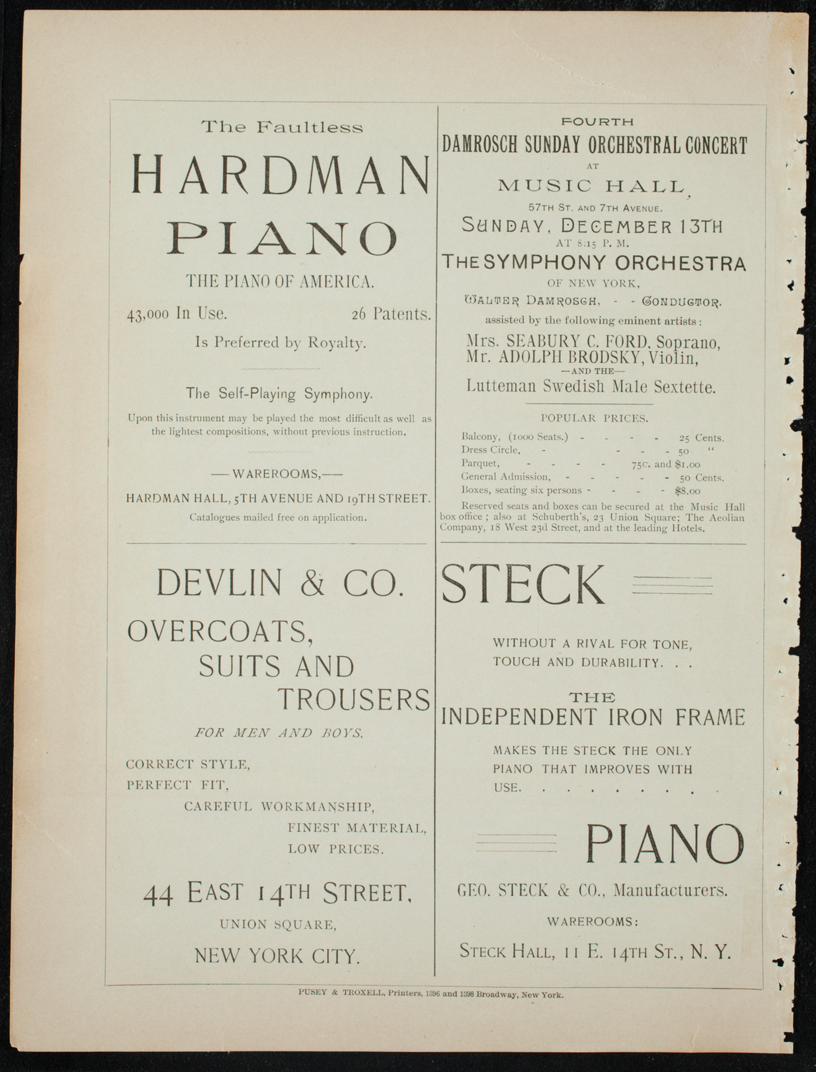 Rubinstein Club Private Concert, December 10, 1891, program page 12