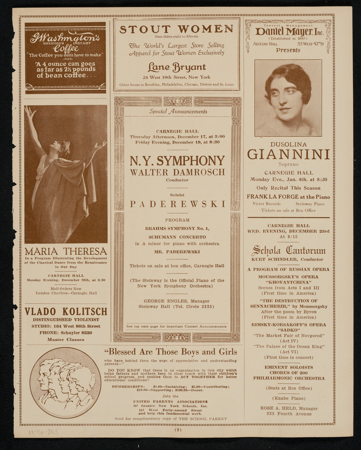 New York Philharmonic, December 11, 1925, program page 9