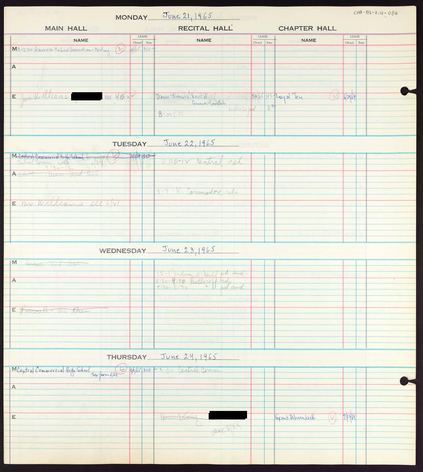 Carnegie Hall Booking Ledger, volume 10, page 86