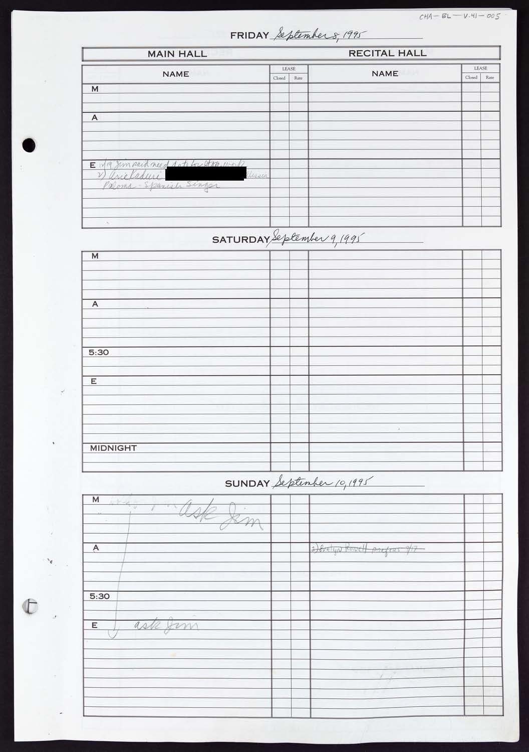 Carnegie Hall Booking Ledger, volume 41, page 5