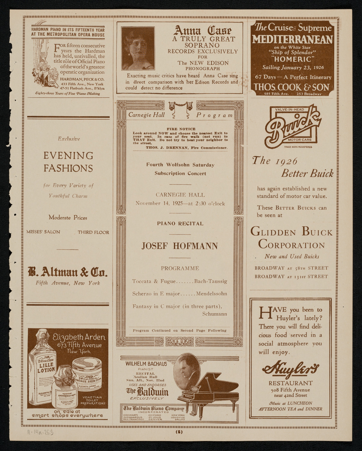 Josef Hofmann, Piano, November 14, 1925, program page 5