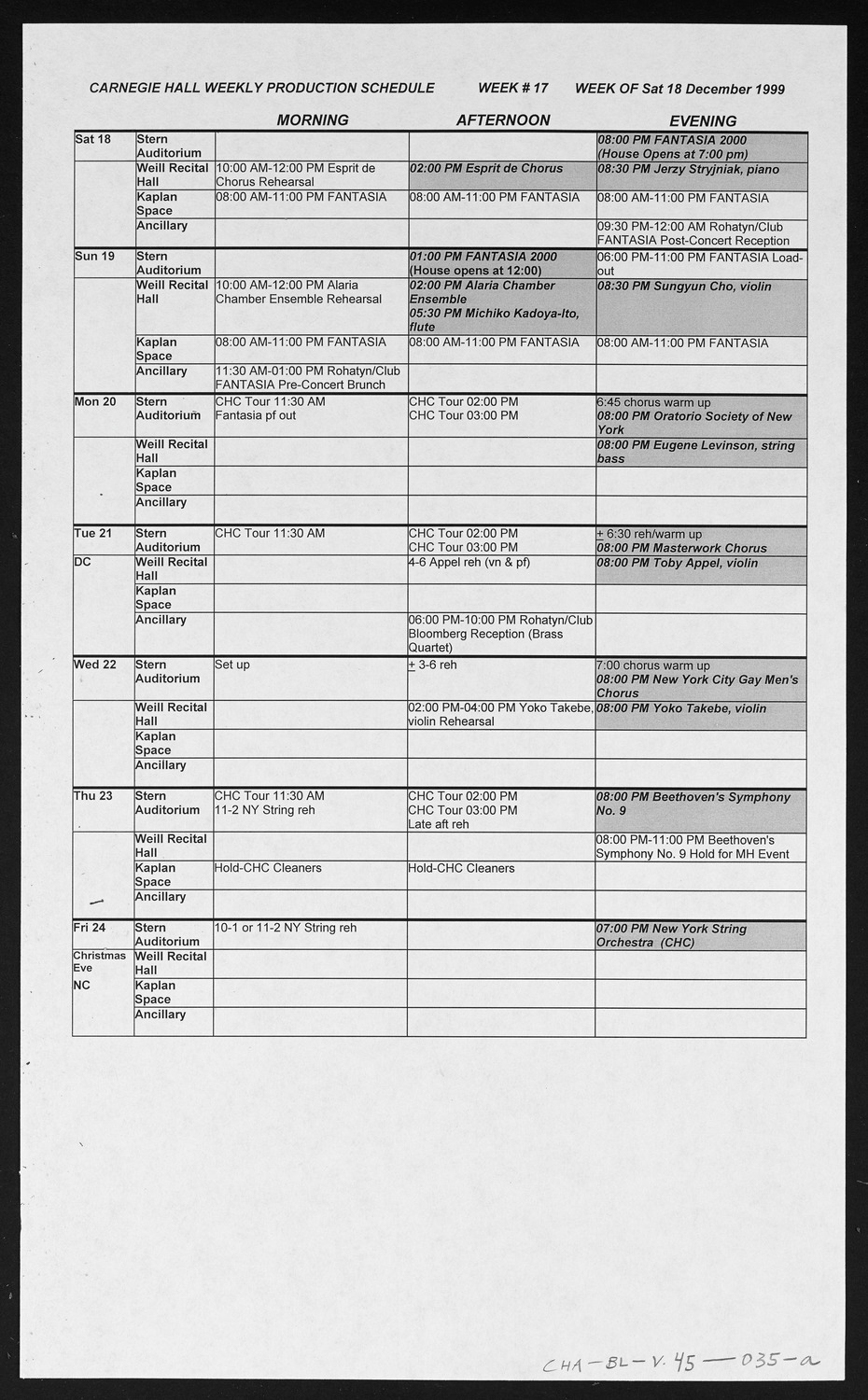 Carnegie Hall Booking Ledger, volume 45, page 35a