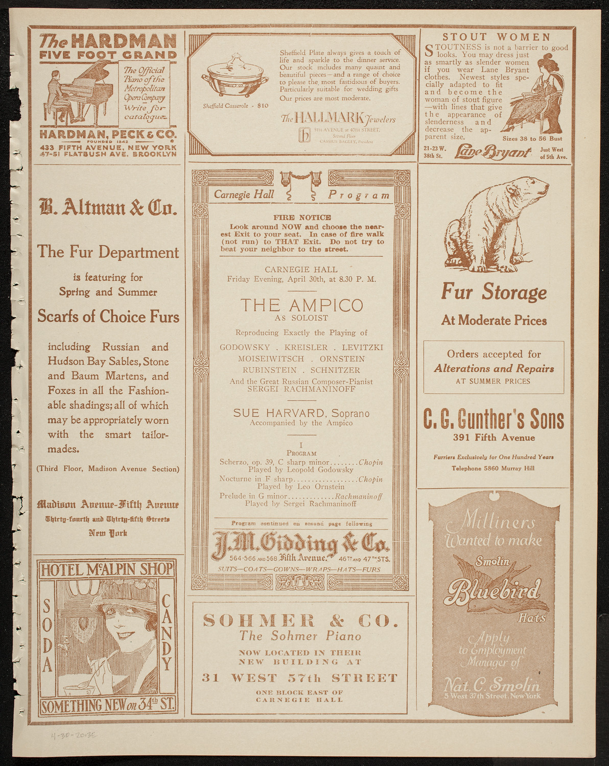 The Ampico as Soloist featuring Sue Harvard, Soprano, April 30, 1920, program page 5