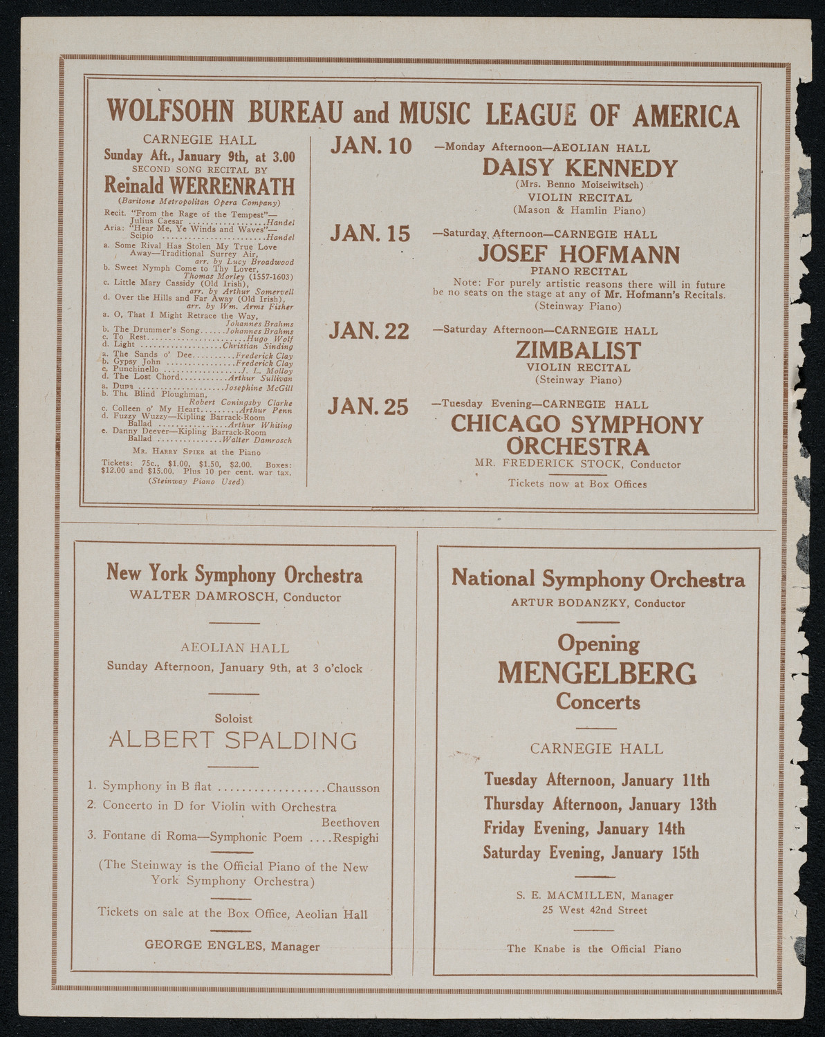 Frieda Hempel, Soprano, January 5, 1921, program page 8