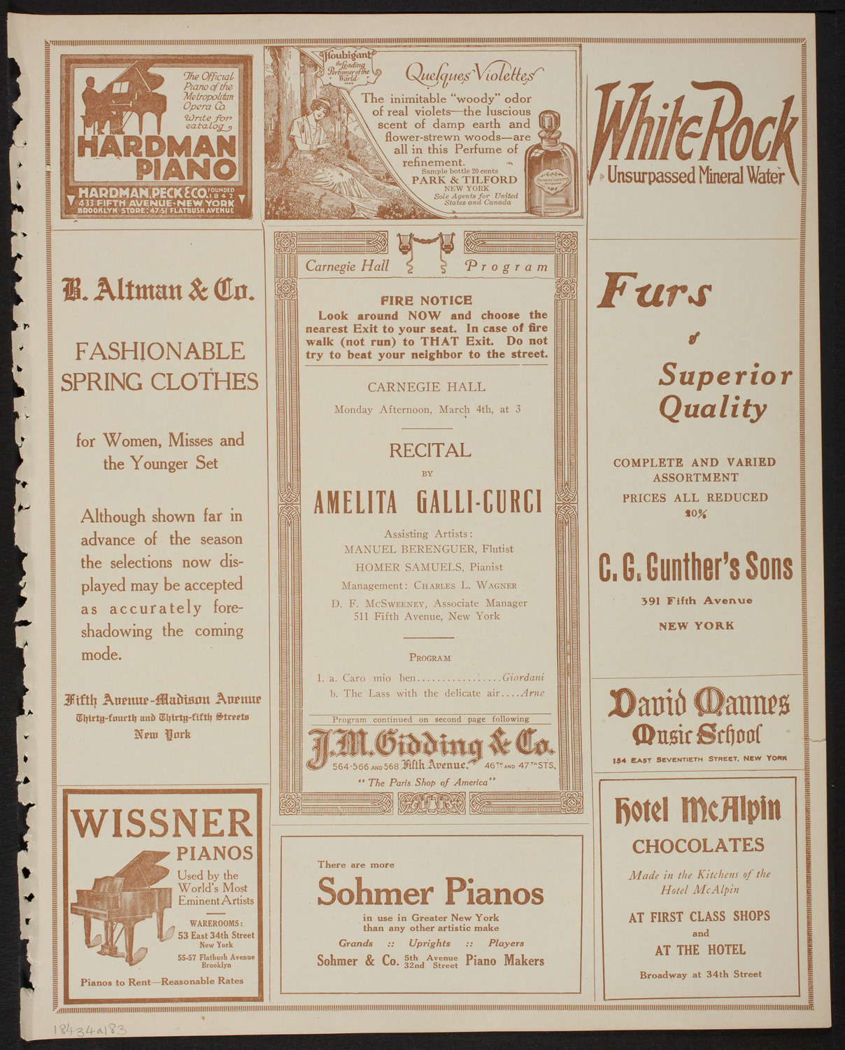 Amelita Galli-Curci, Soprano, March 4, 1918, program page 5