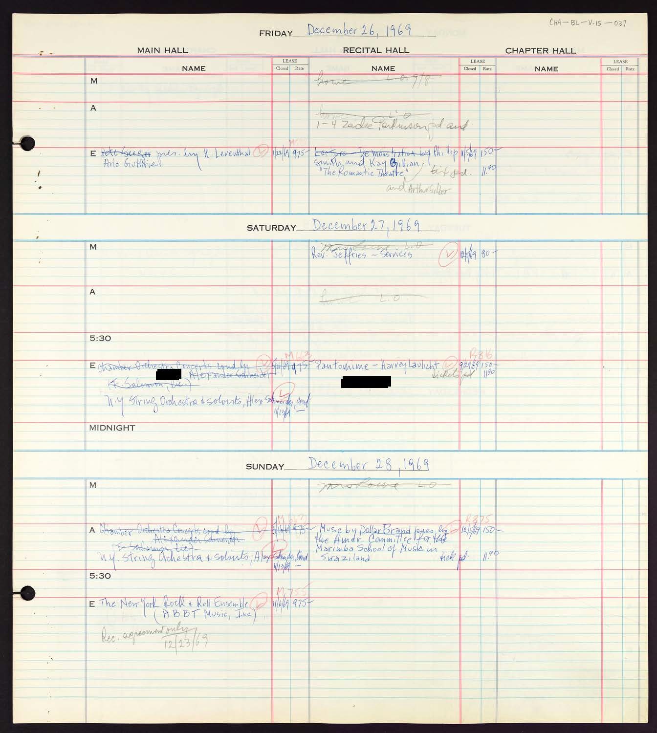 Carnegie Hall Booking Ledger, volume 15, page 37