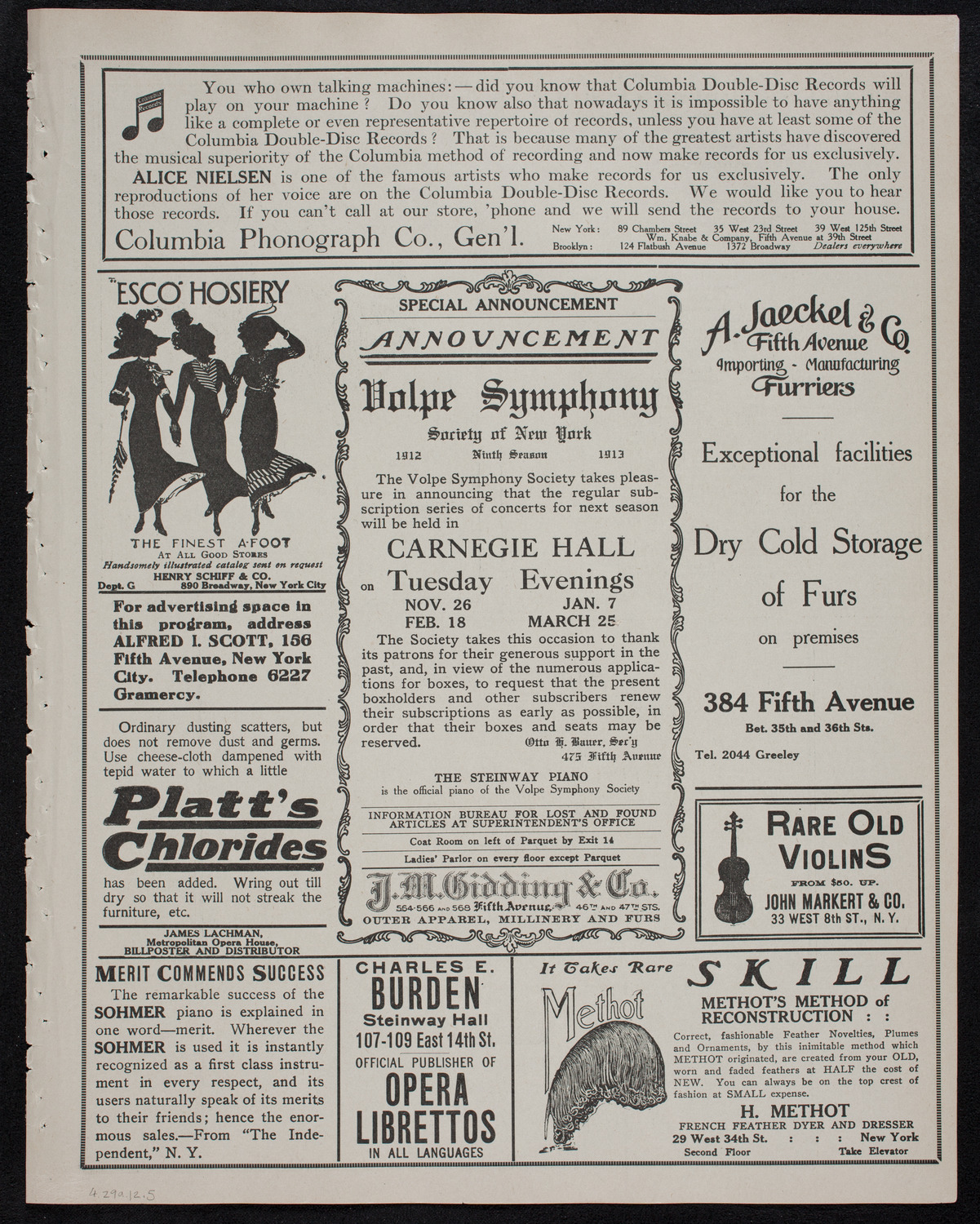 London Symphony Orchestra, April 29, 1912, program page 9