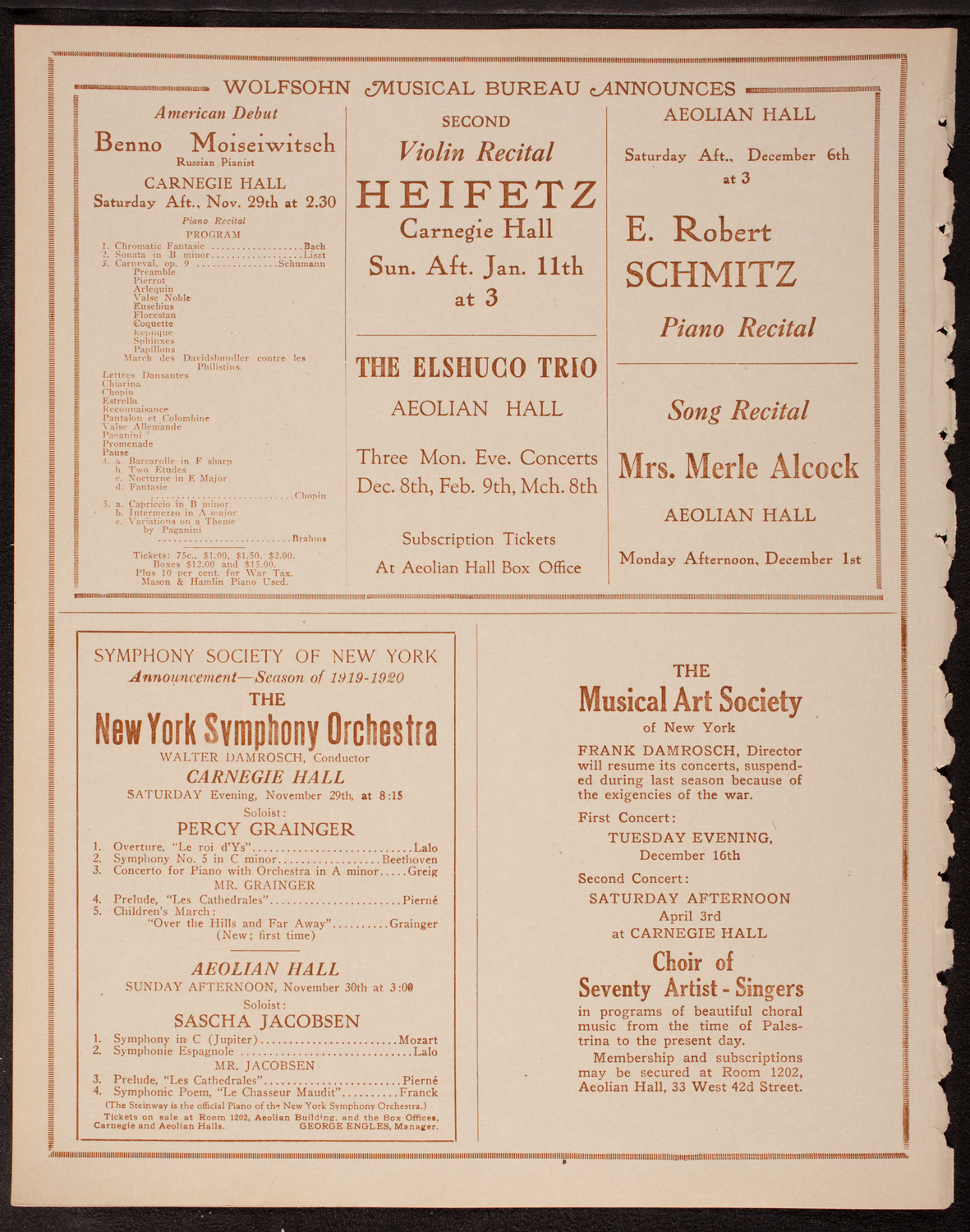 New Symphony Orchestra, November 25, 1919, program page 8