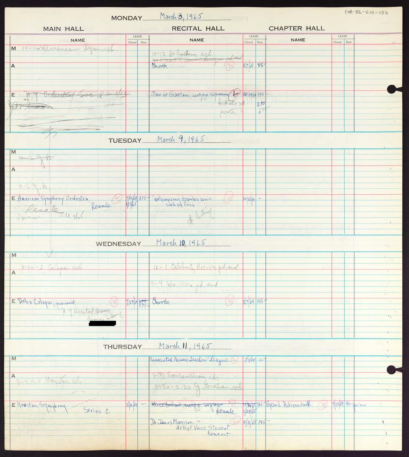 Carnegie Hall Booking Ledger, volume 10, page 56