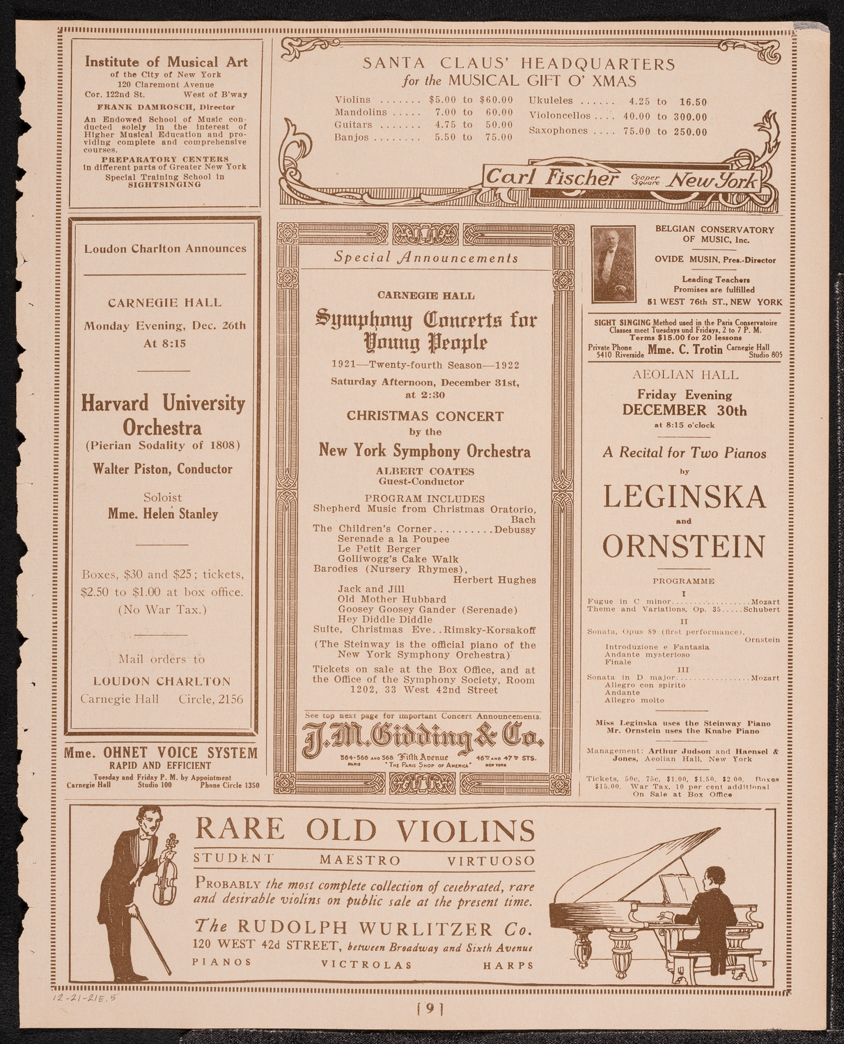 Moszkowski Testimonial Concert, December 21, 1921, program page 9