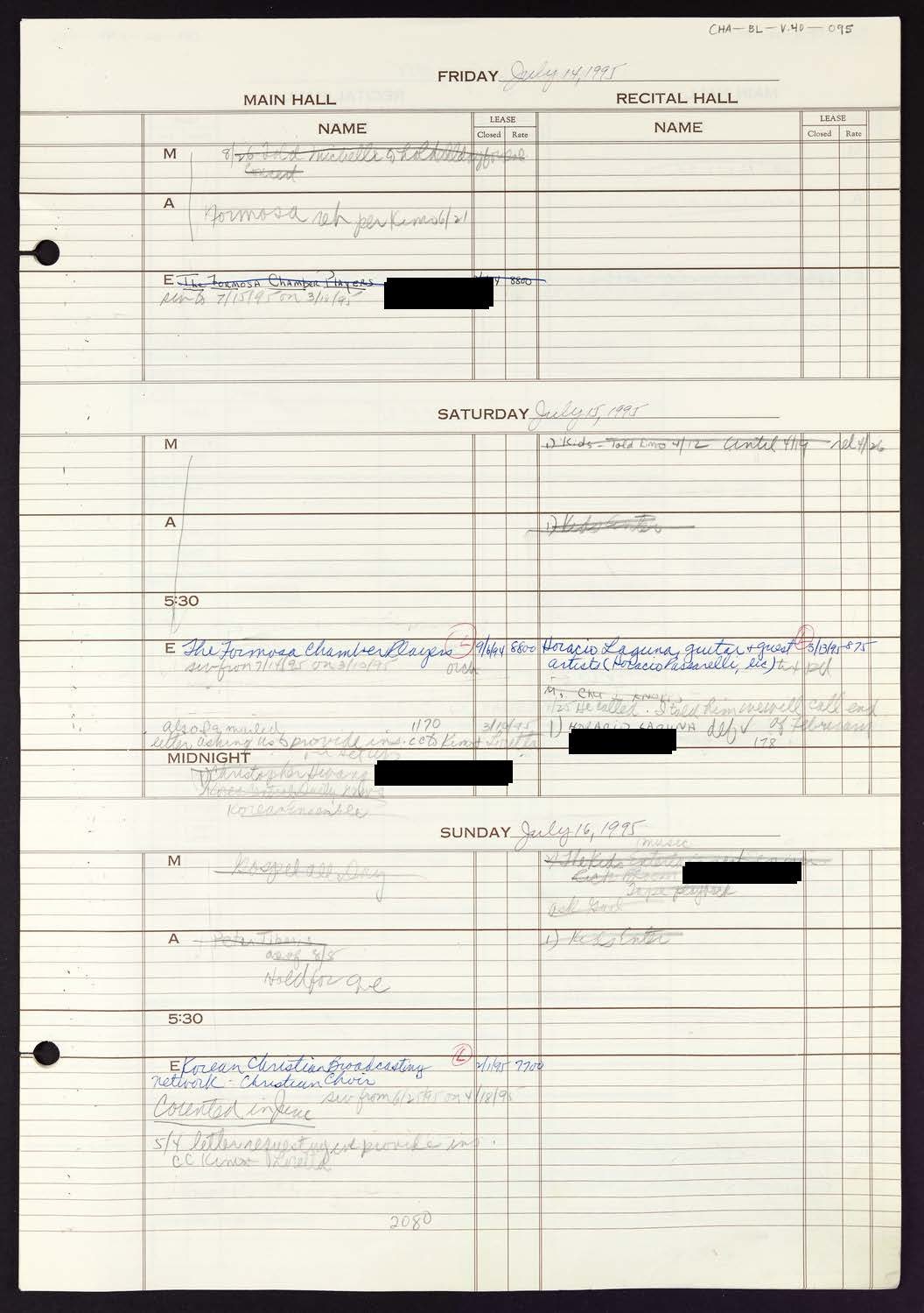 Carnegie Hall Booking Ledger, volume 40, page 95