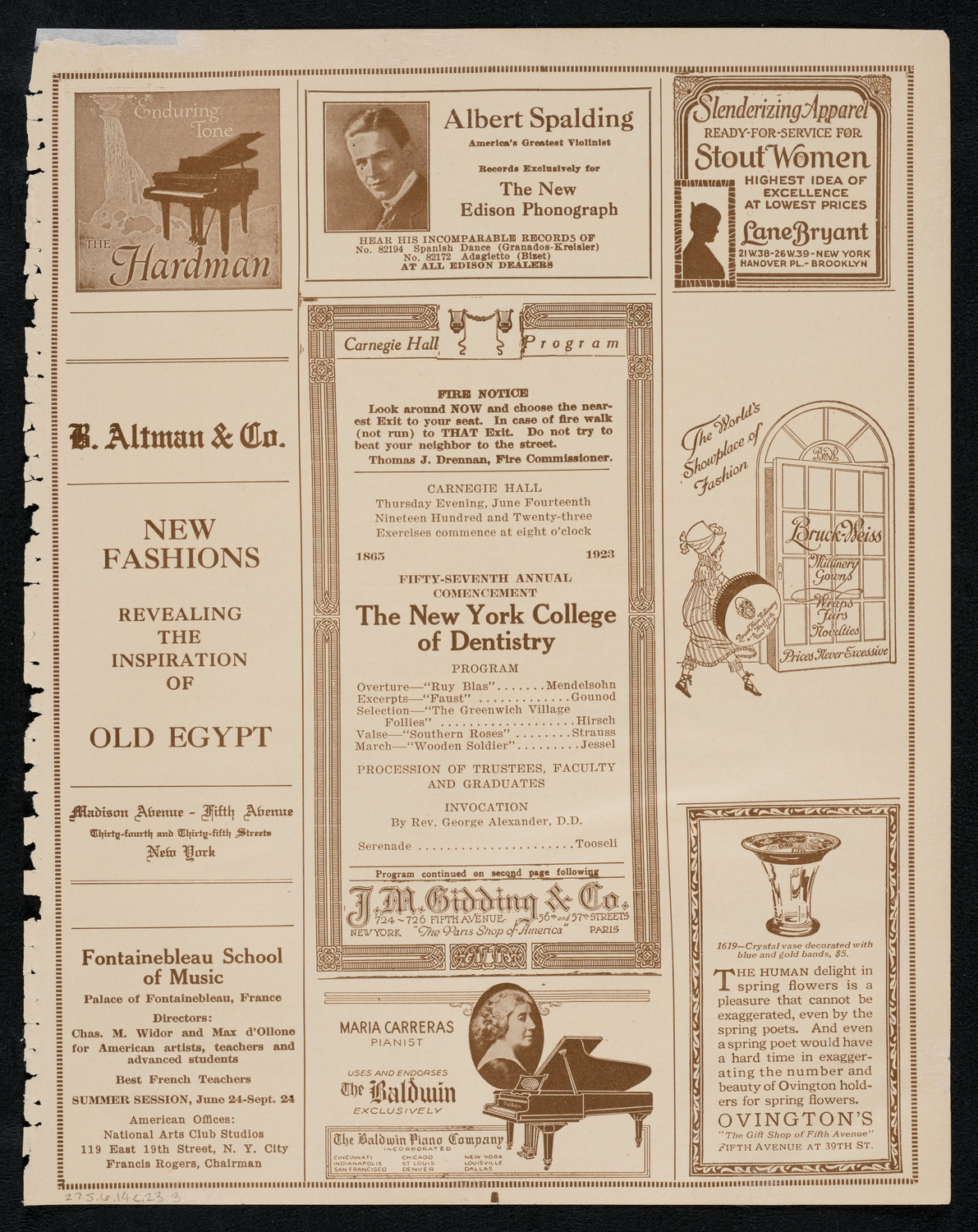 Graduation: New York College of Dentistry, June 14, 1923, program page 5