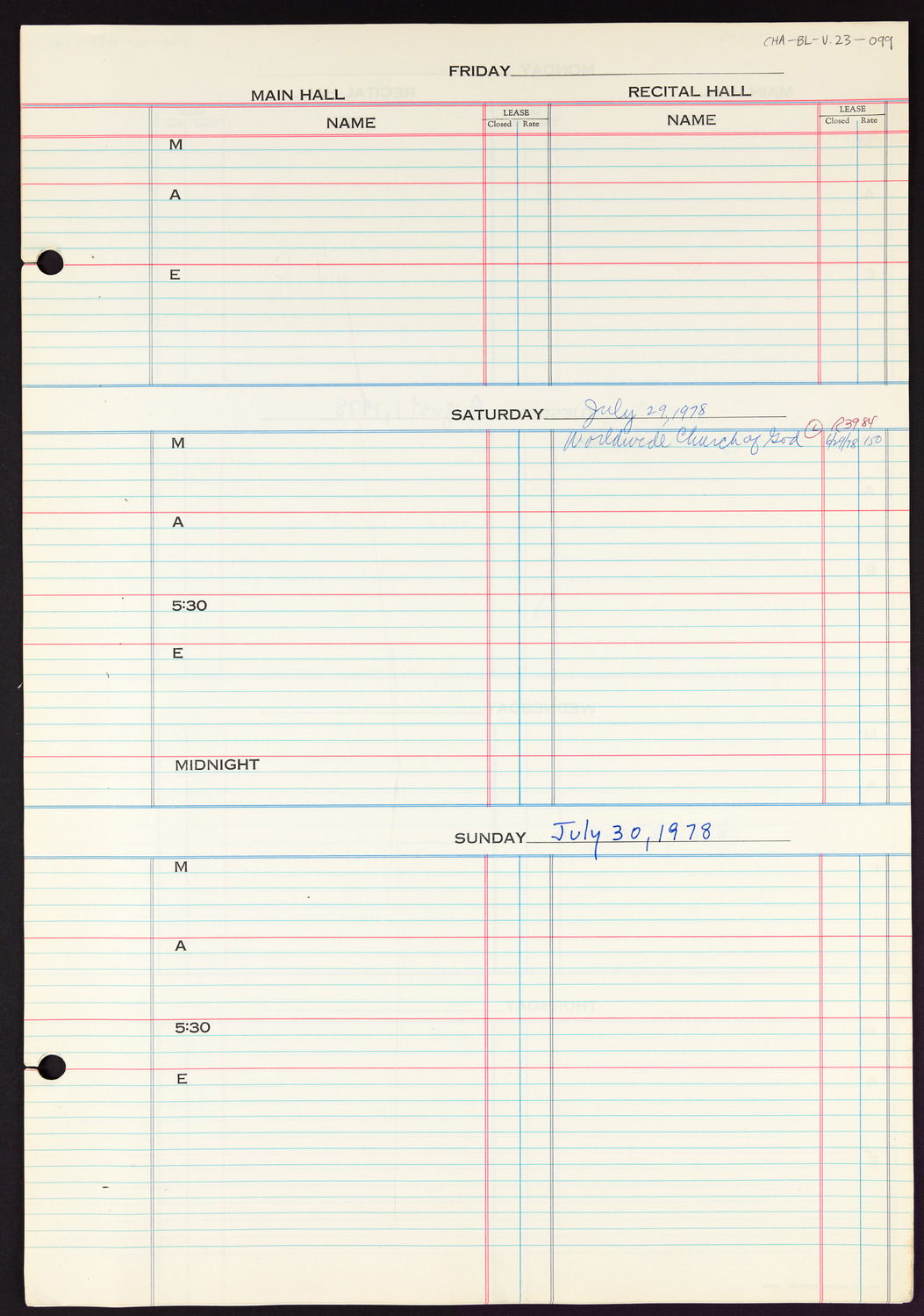 Carnegie Hall Booking Ledger, volume 23, page 99