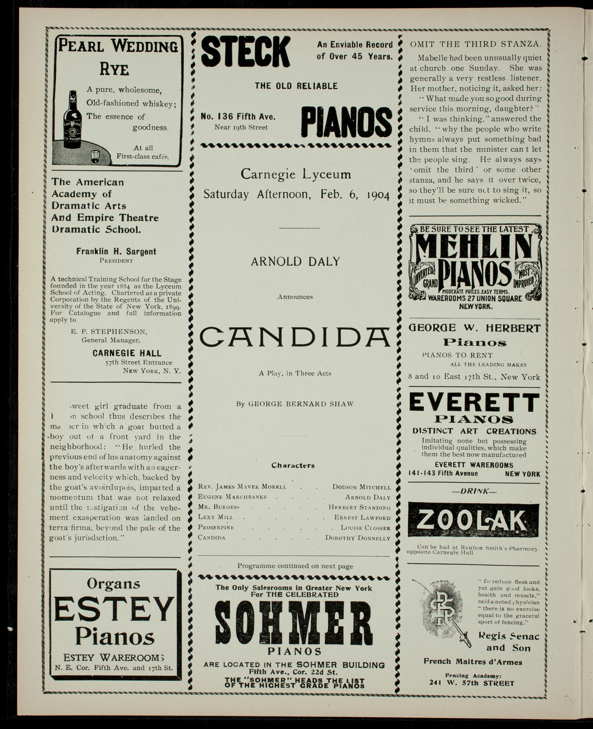 Amateur Comedy Club, February 6, 1904, program page 2