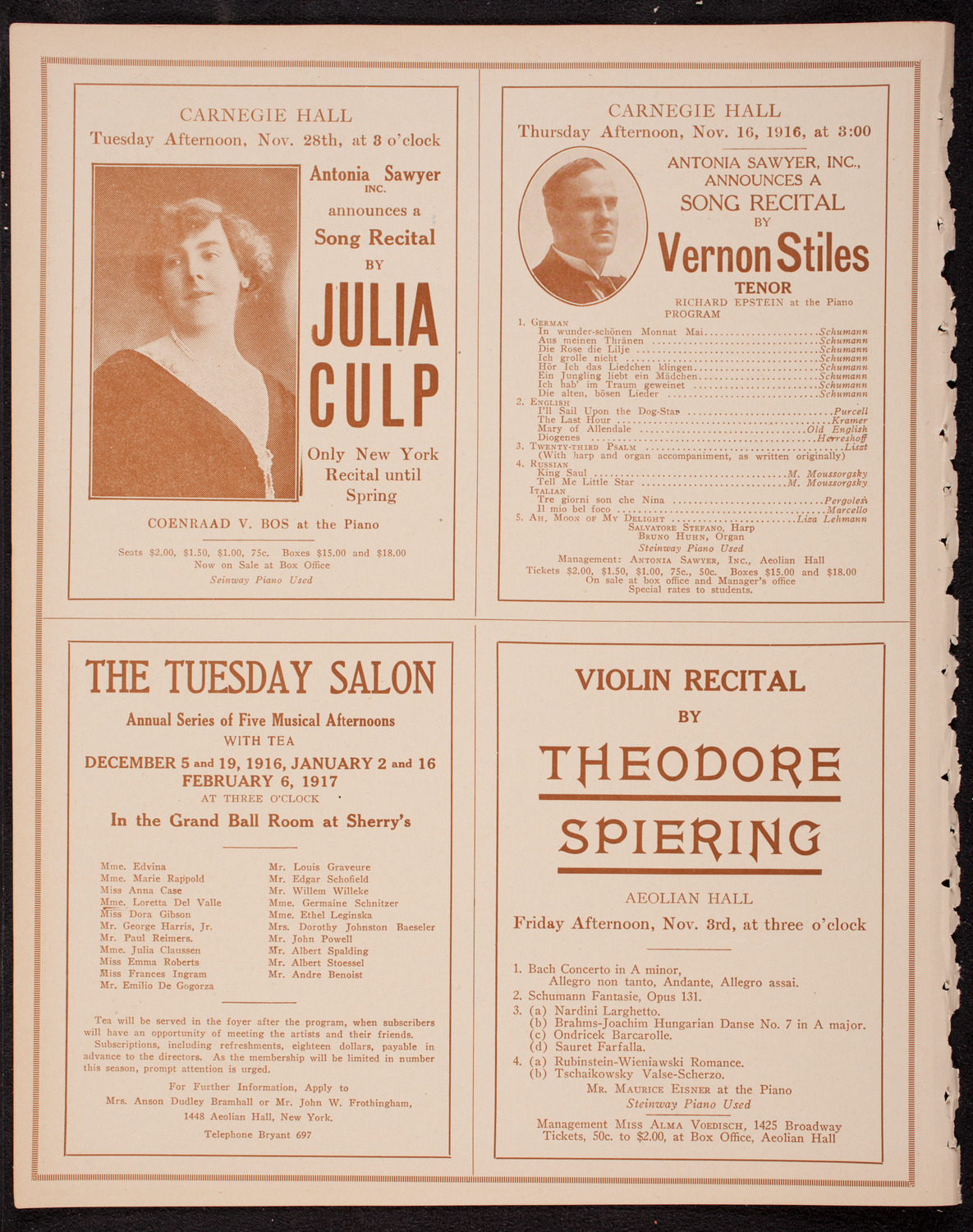 Otillie and Rose Laura Sutro, October 29, 1916, program page 10