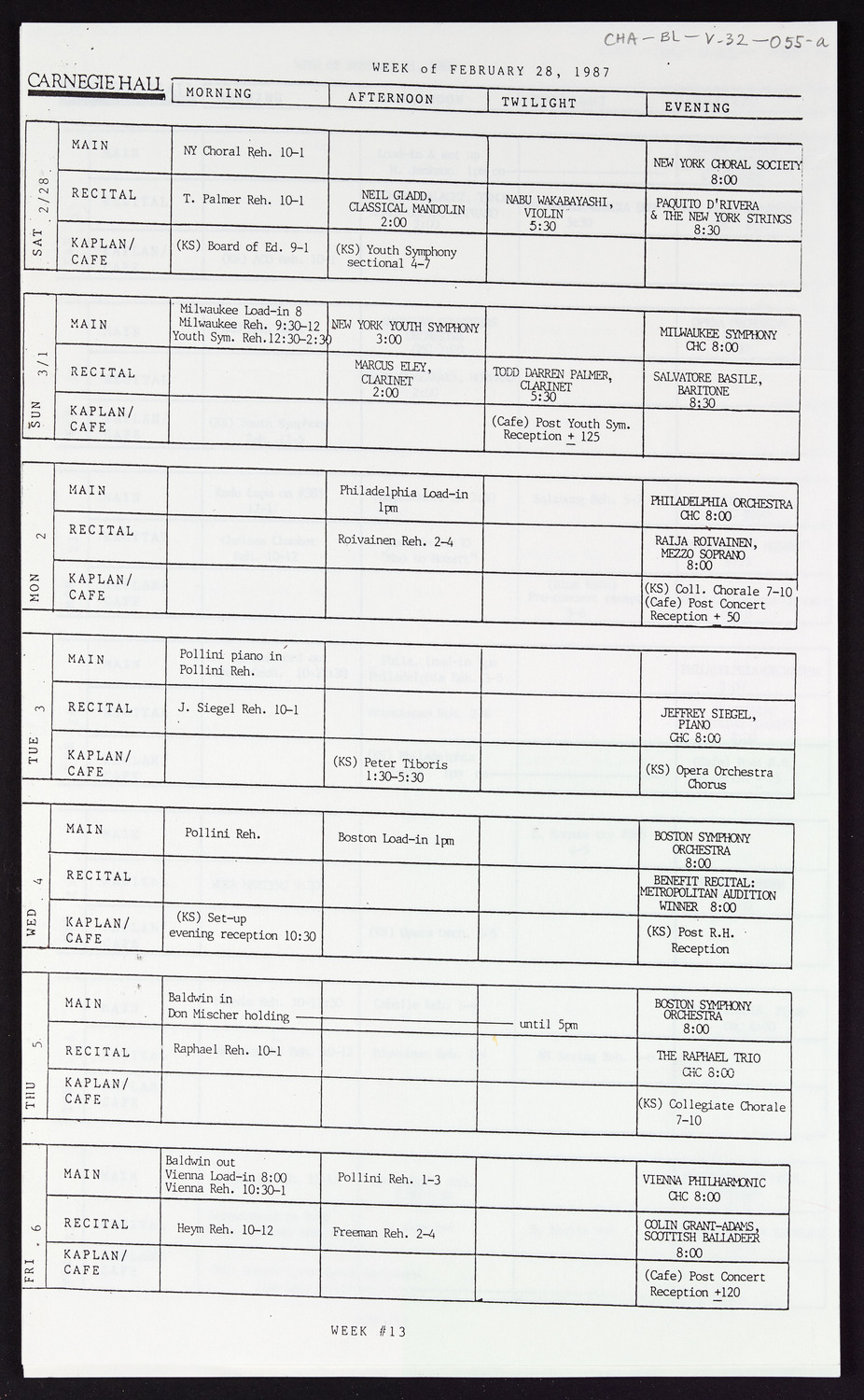 Carnegie Hall Booking Ledger, volume 32, page 55a