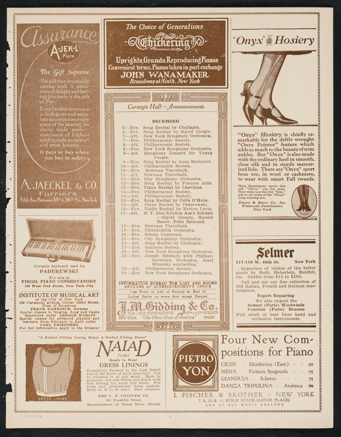 City Symphony Orchestra, December 4, 1922, program page 3