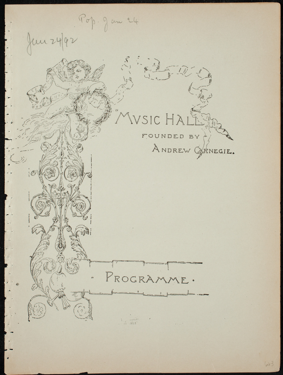 Damrosch Sunday Concert, January 24, 1892, program page 1