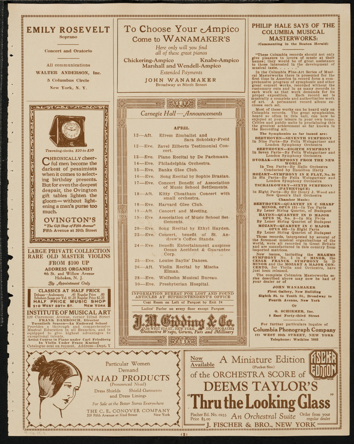 New York Philharmonic, April 11, 1925, program page 3