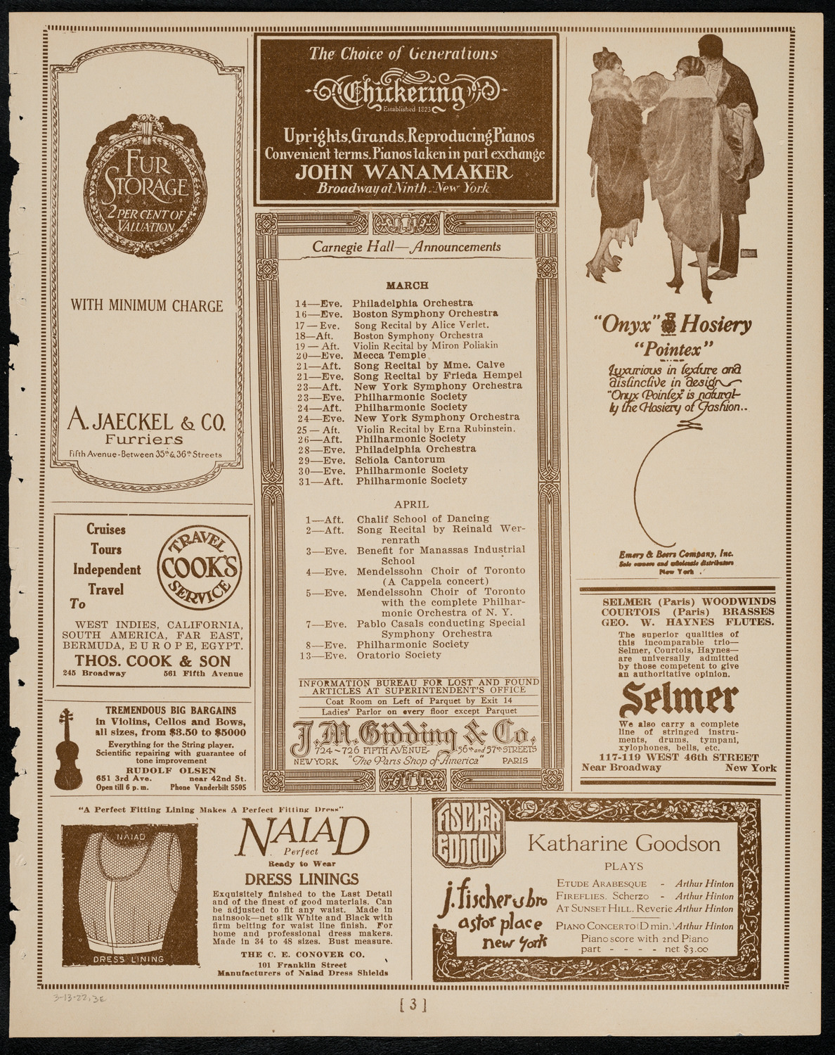 Manfred Malkin, Piano, March 13, 1922, program page 3