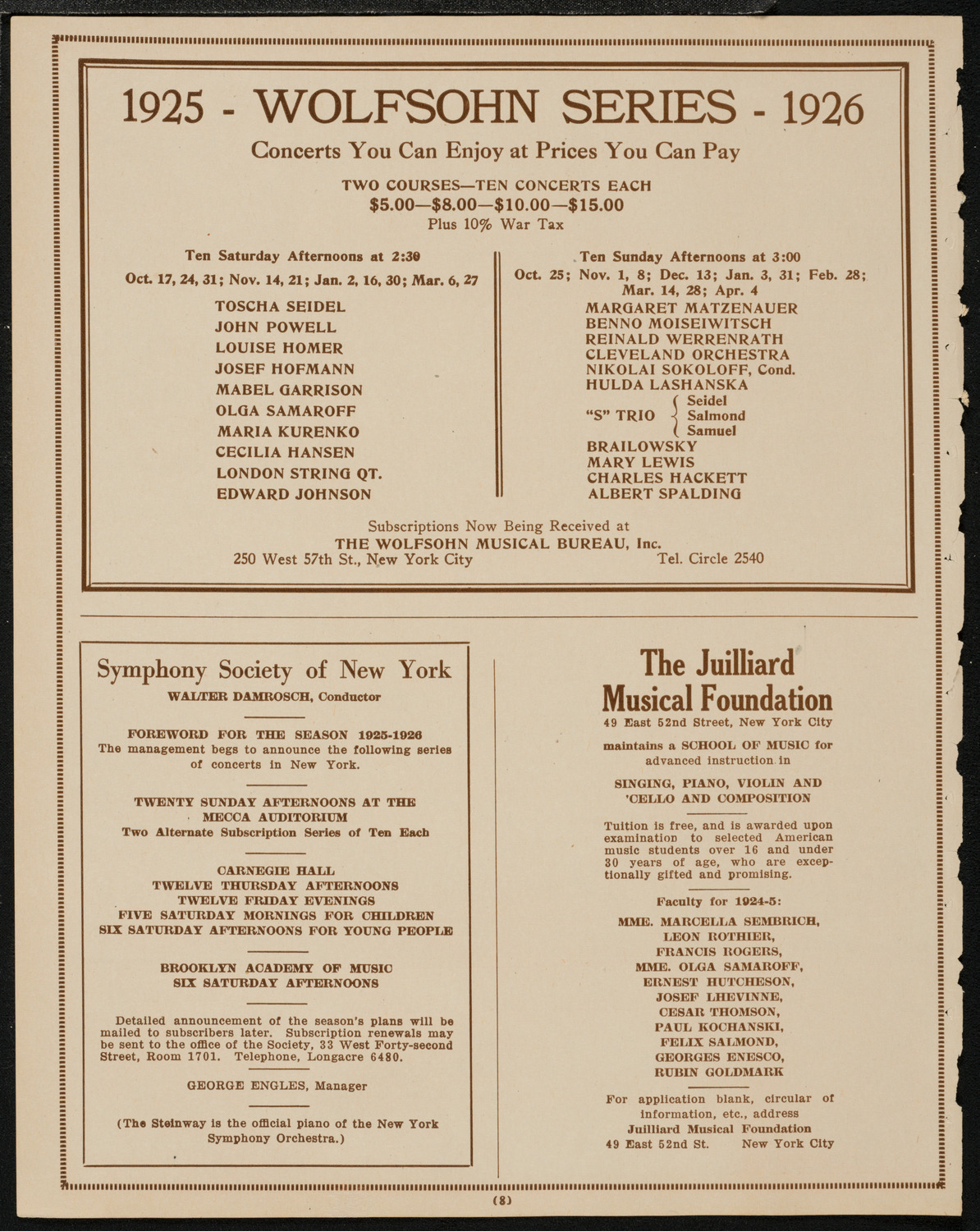 Benefit: Association of Music School Settlements, April 19, 1925, program page 8