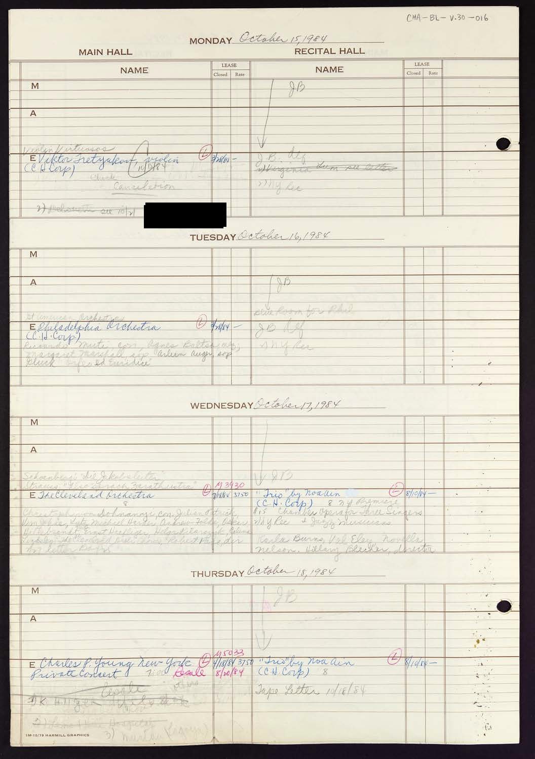 Carnegie Hall Booking Ledger, volume 30, page 16