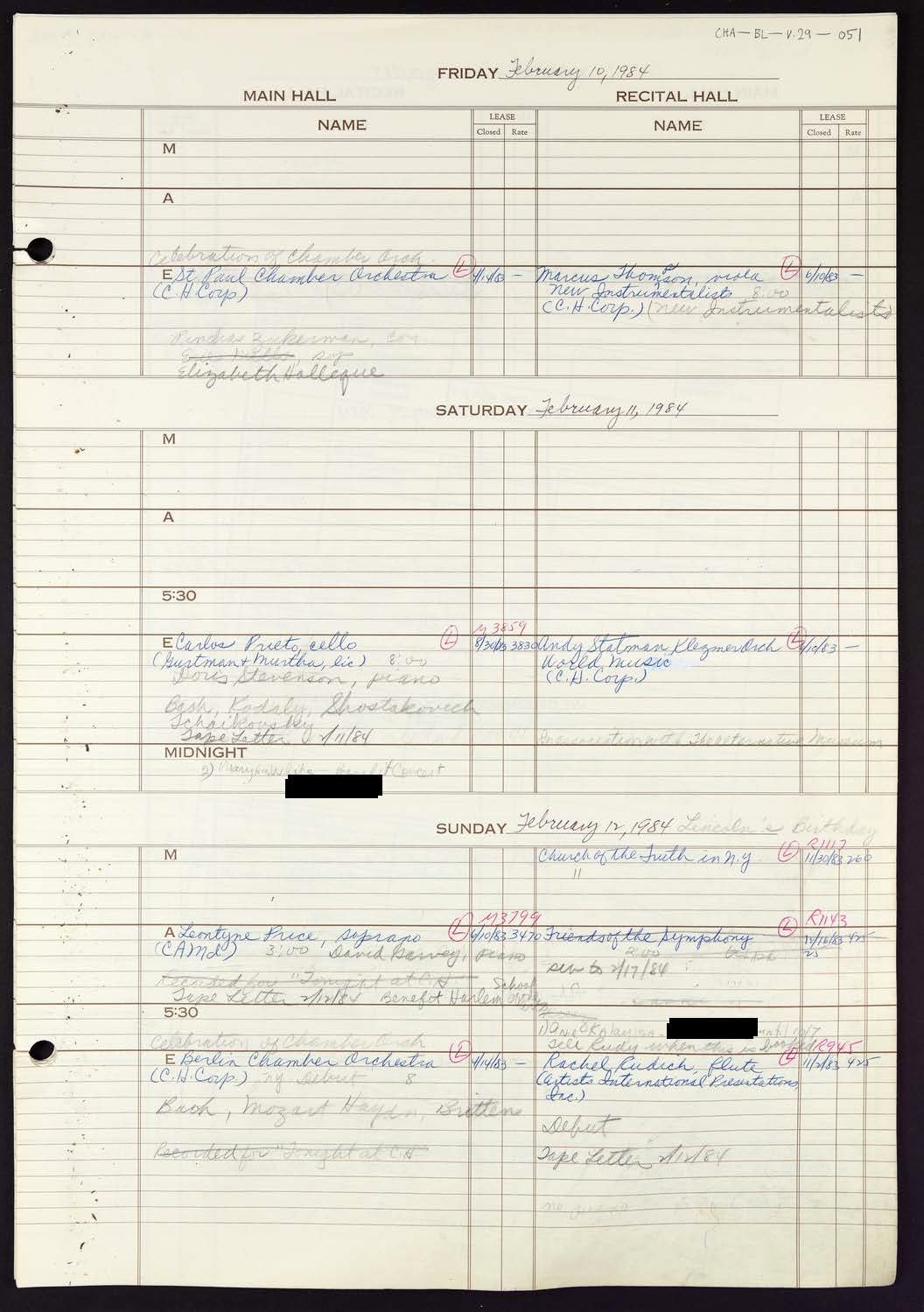 Carnegie Hall Booking Ledger, volume 29, page 51