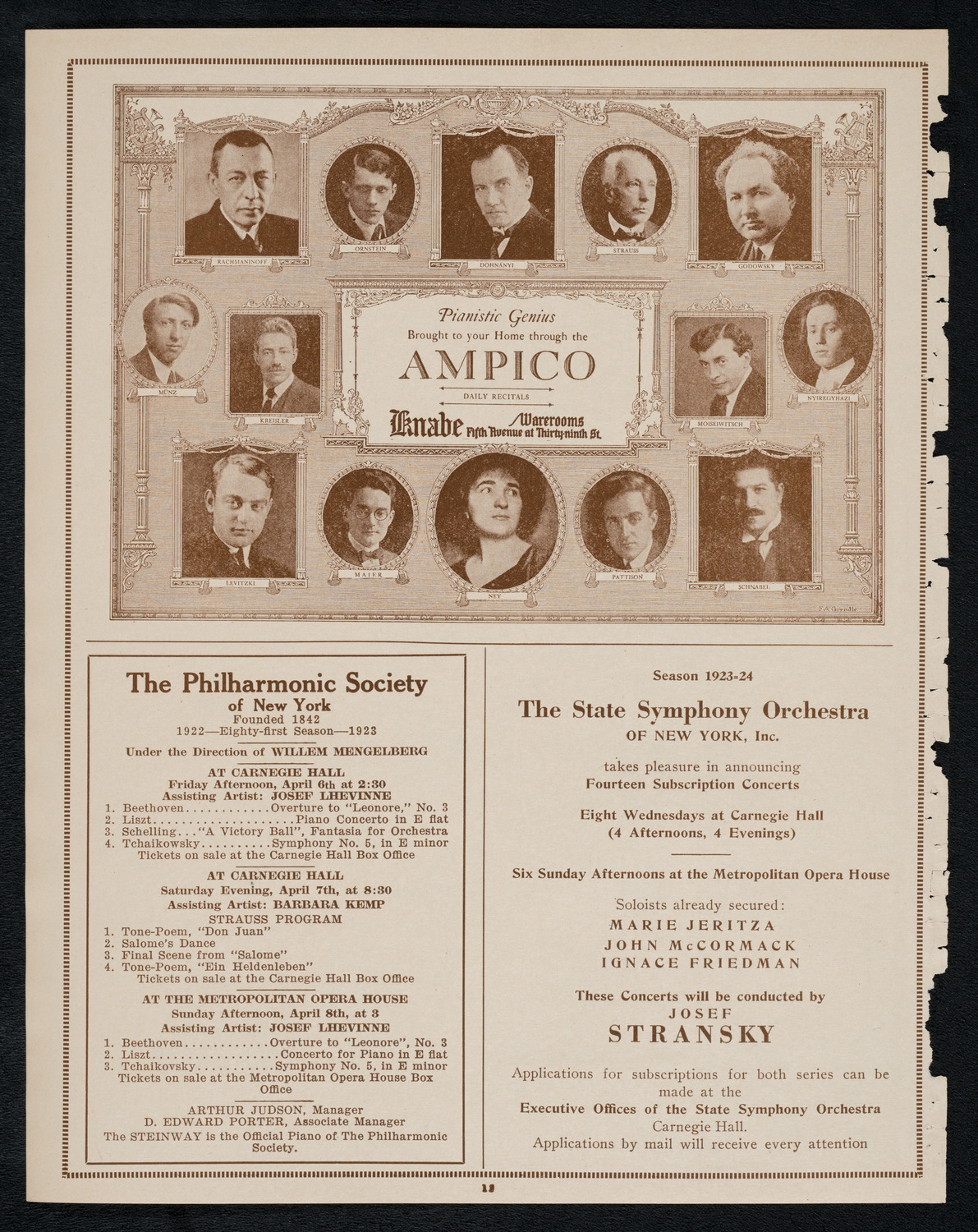 Philadelphia Orchestra, April 3, 1923, program page 12