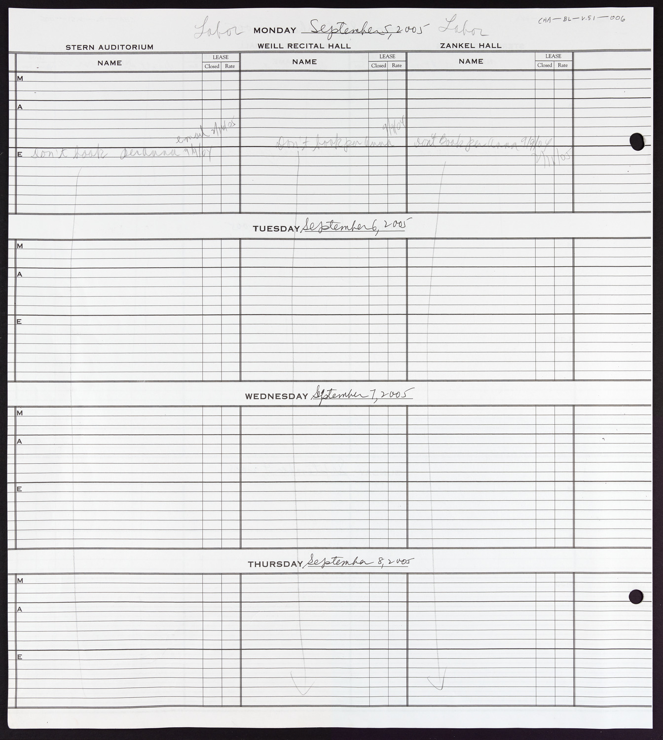 Carnegie Hall Booking Ledger, volume 51, page 6