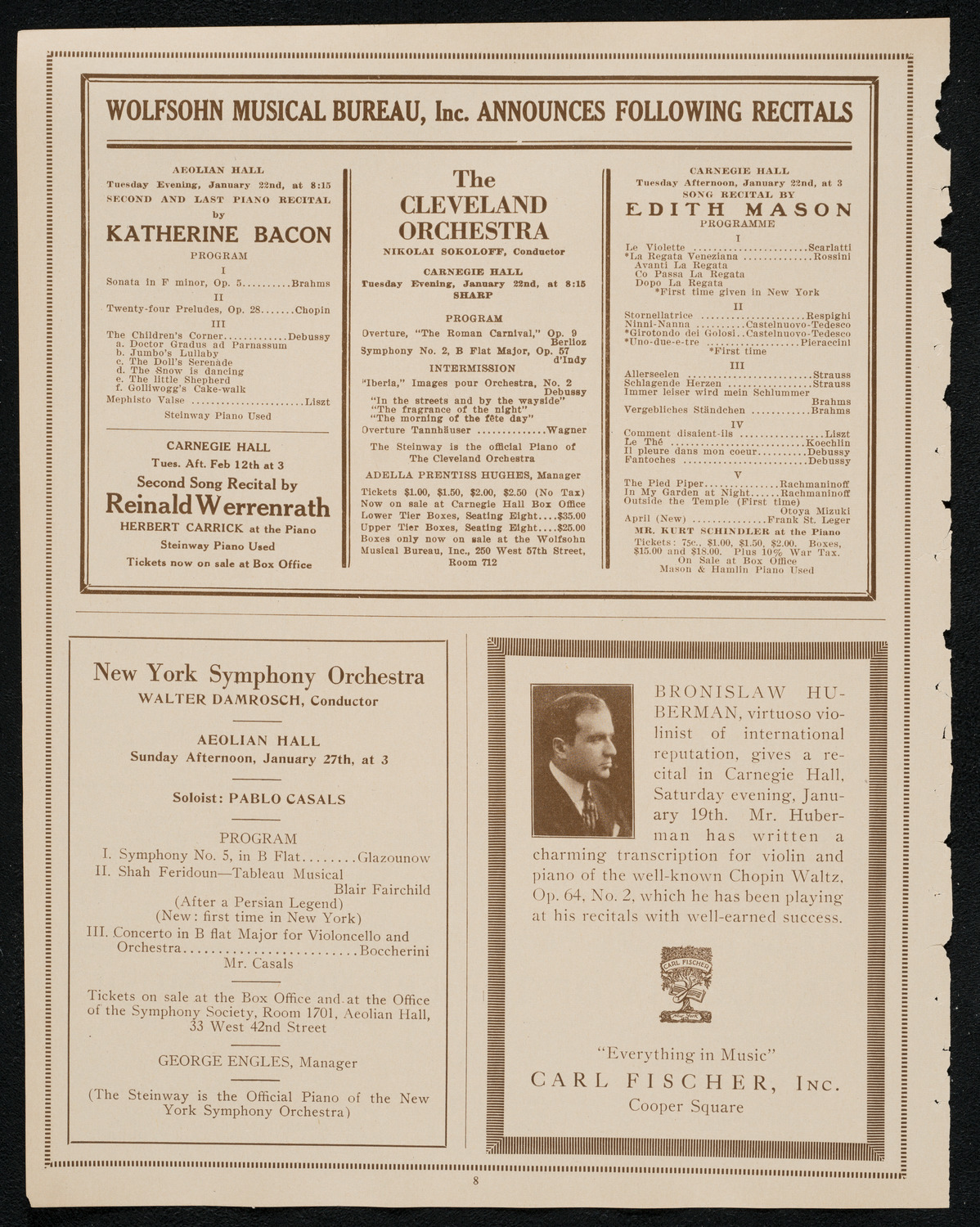 New York Philharmonic, January 17, 1924, program page 8