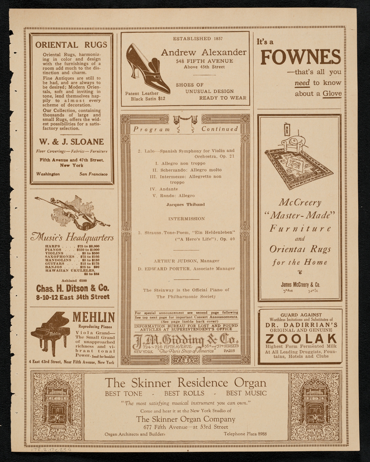 New York Philharmonic, February 17, 1923, program page 7